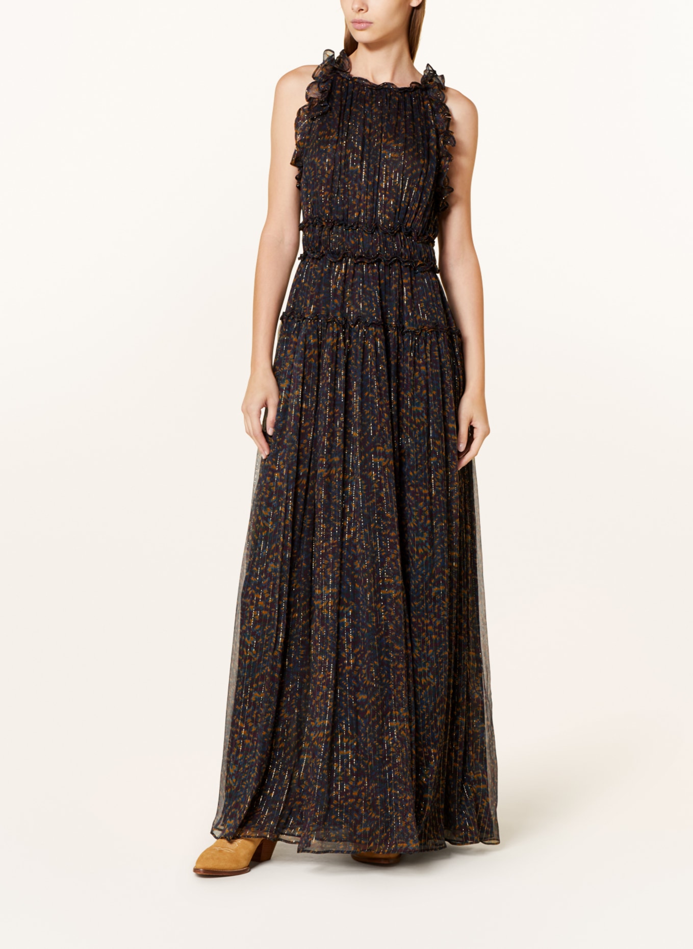 ULLA JOHNSON Dress LIRRA with glitter thread and ruffles, Color: BLACK/ DARK BLUE/ DARK ORANGE (Image 2)