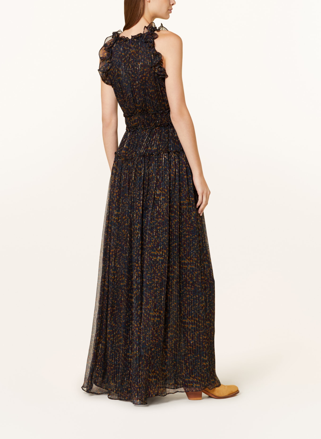 ULLA JOHNSON Kleid LIRRA mit Glitzergarn und Rüschen, Farbe: SCHWARZ/ DUNKELBLAU/ DUNKELORANGE (Bild 3)