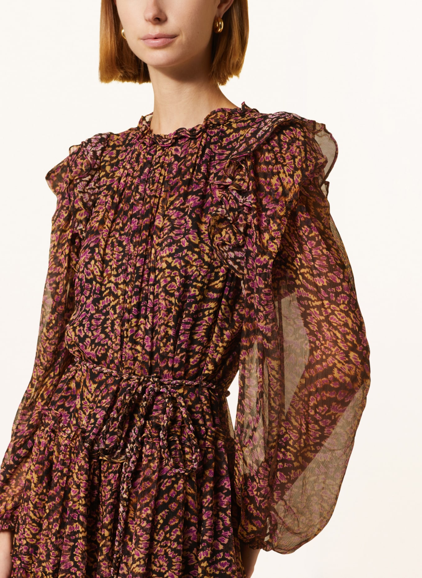 ULLA JOHNSON Dress GAELLE, Color: DARK BROWN/ LIGHT YELLOW/ FUCHSIA (Image 4)