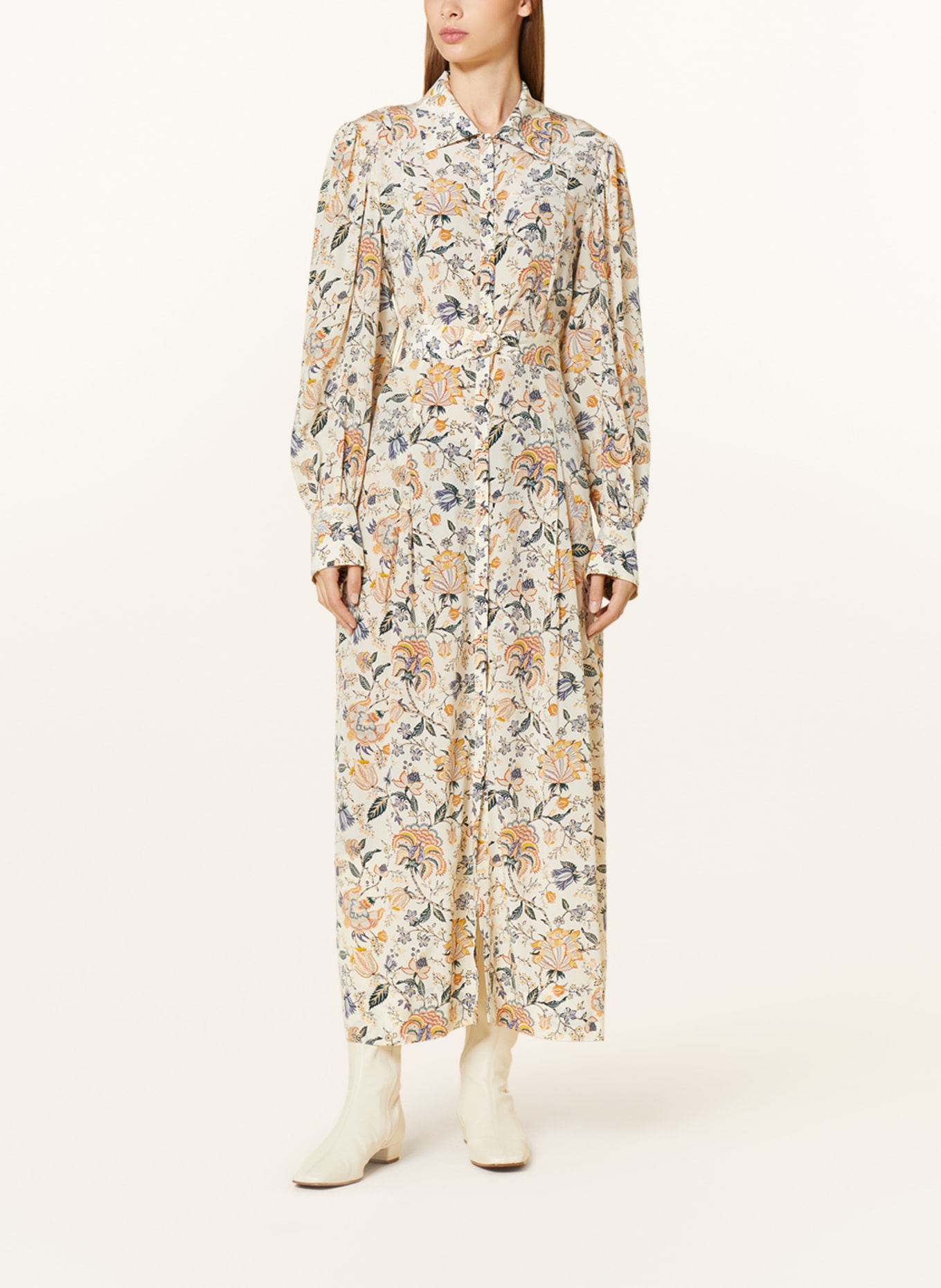 ULLA JOHNSON Shirt dress ATHENA in silk, Color: ECRU/ COGNAC/ TEAL (Image 2)