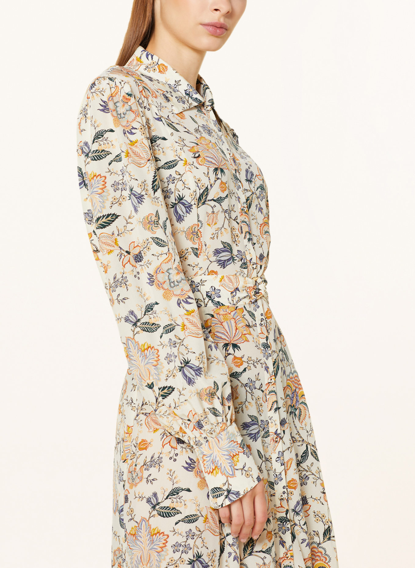 ULLA JOHNSON Hemdblusenkleid ATHENA aus Seide, Farbe: ECRU/ COGNAC/ PETROL (Bild 4)