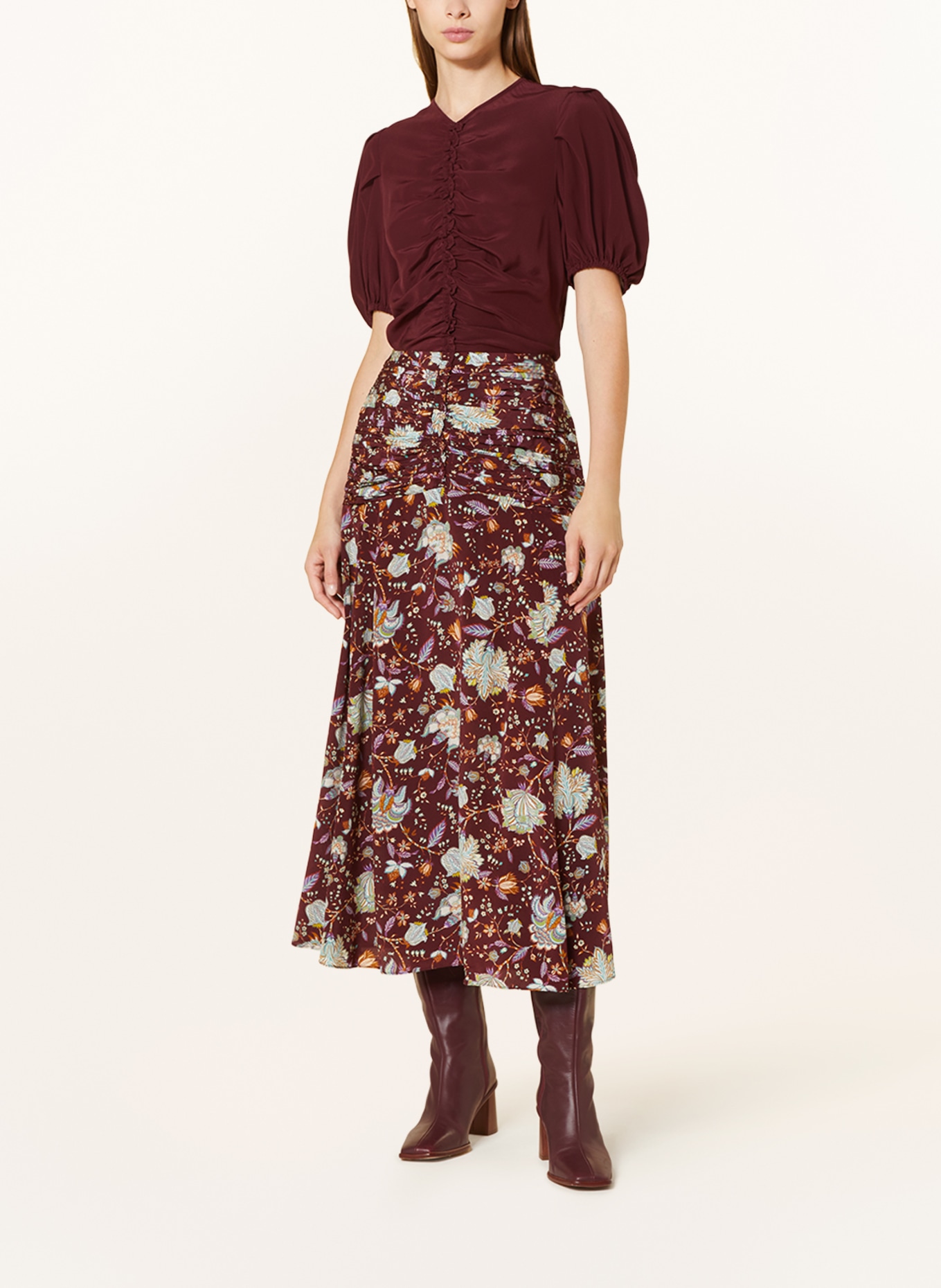 ULLA JOHNSON Silk skirt IMANI, Color: DARK RED/ PURPLE/ GREEN (Image 2)