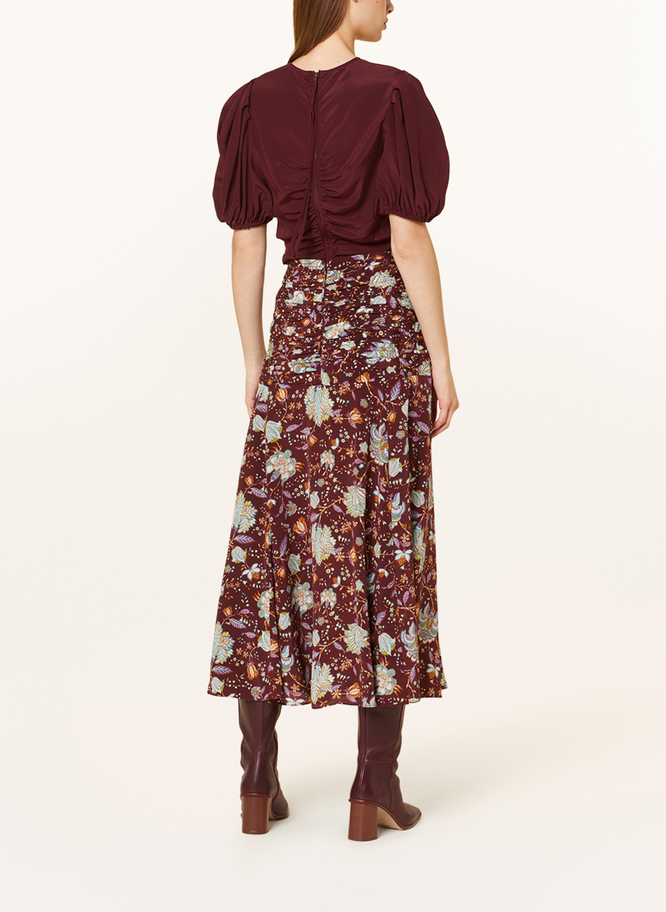 ULLA JOHNSON Silk skirt IMANI, Color: DARK RED/ PURPLE/ GREEN (Image 3)