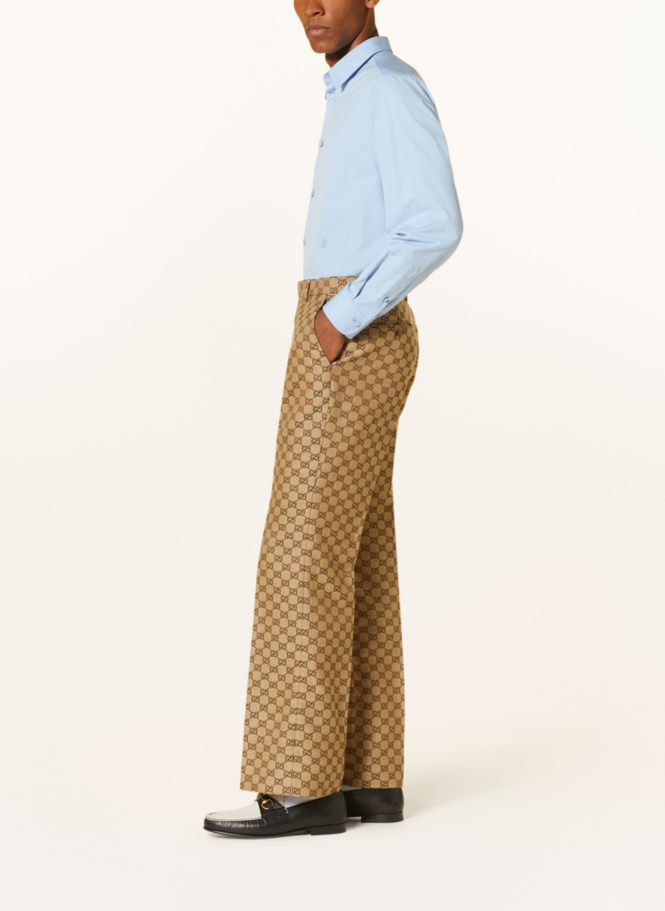 GUCCI Spodnie regular fit z lnem, Kolor: 2580 CAMEL/EBONY (Obrazek 5)