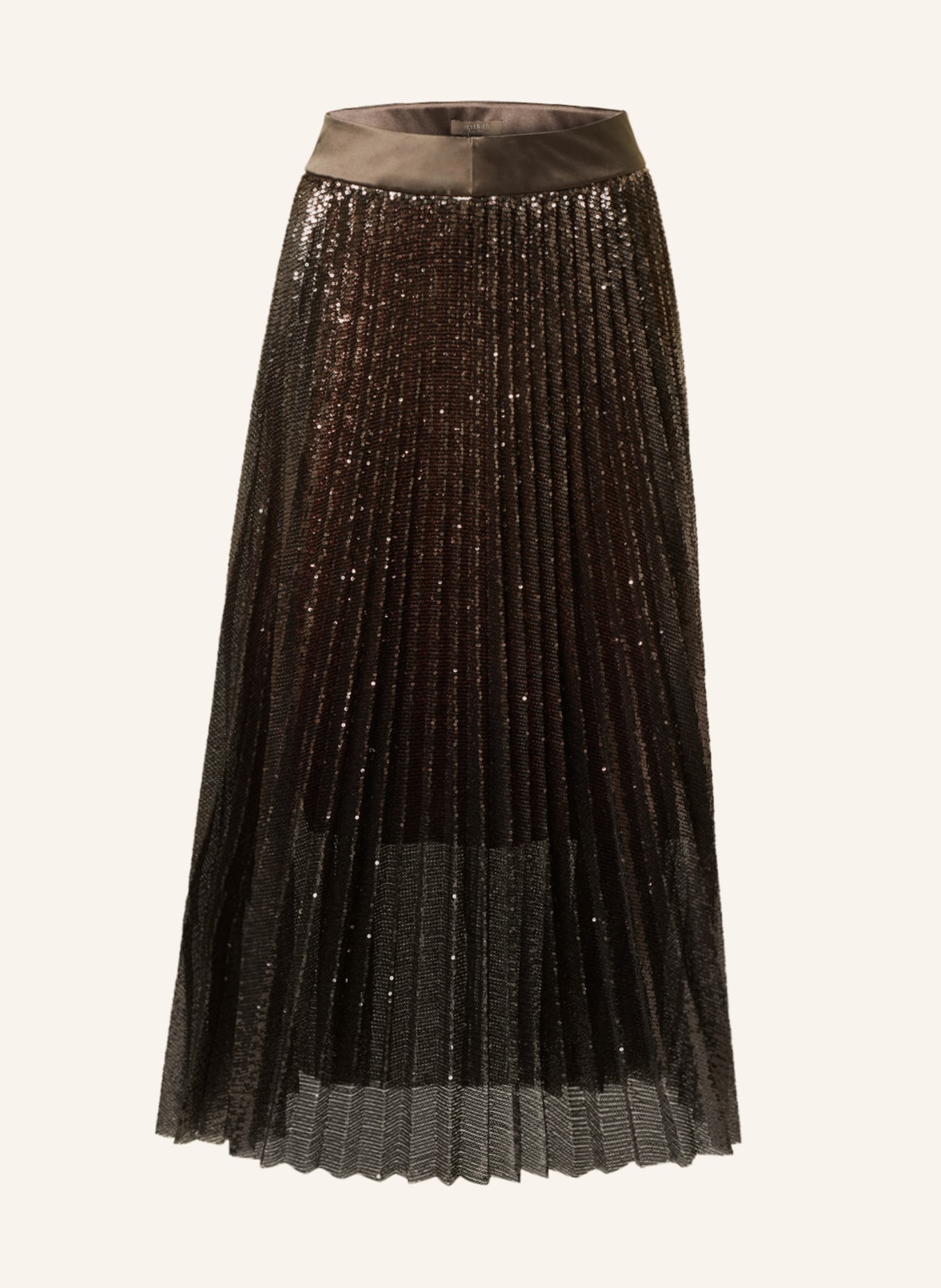 PESERICO Pleated skirt with sequins, Color: DARK BROWN (Image 1)