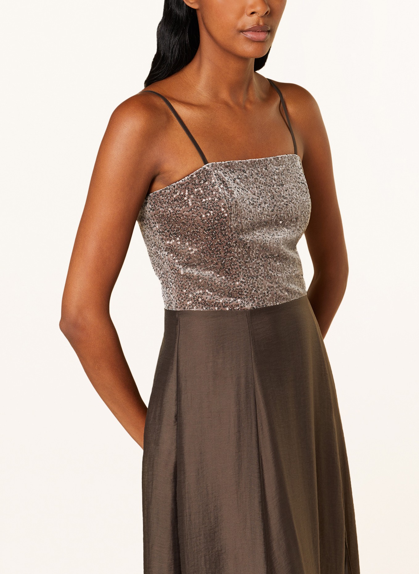 PESERICO Evening dress with sequins, Color: GRAY/ DARK BROWN (Image 4)
