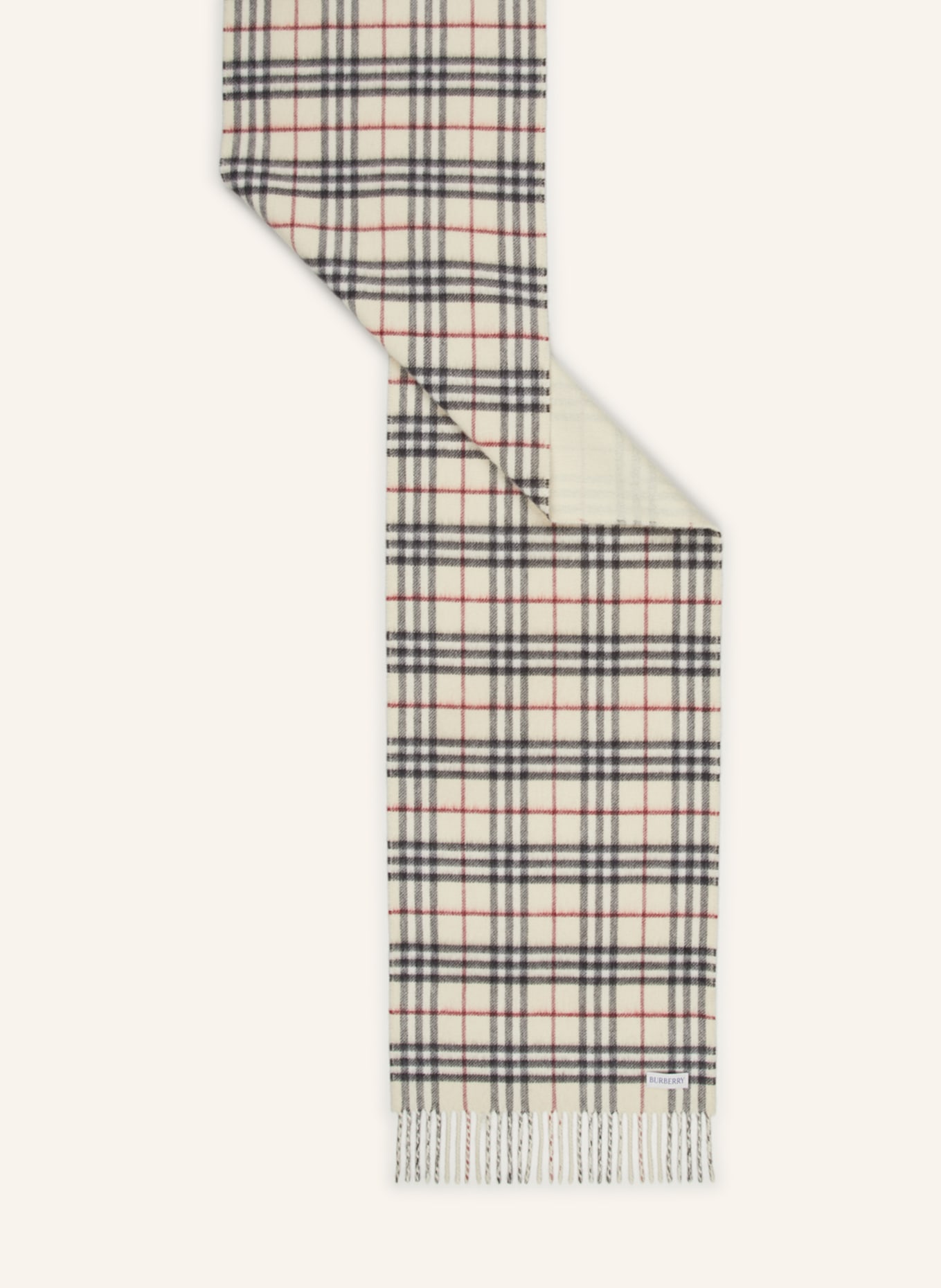 BURBERRY Cashmere scarf, Color: BEIGE/ BLACK/ DARK RED (Image 2)