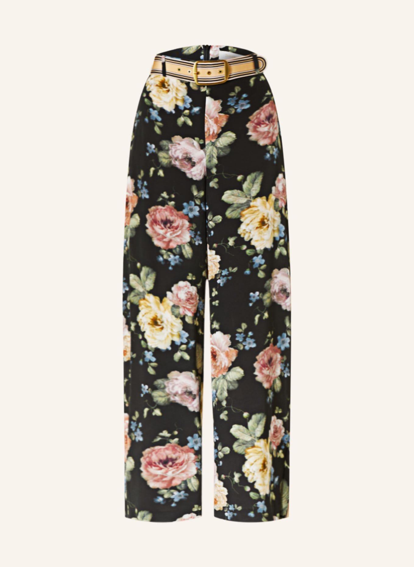 ZIMMERMANN Silk trousers with tuxedo stripes, Color: BLACK/ YELLOW/ ROSE (Image 1)