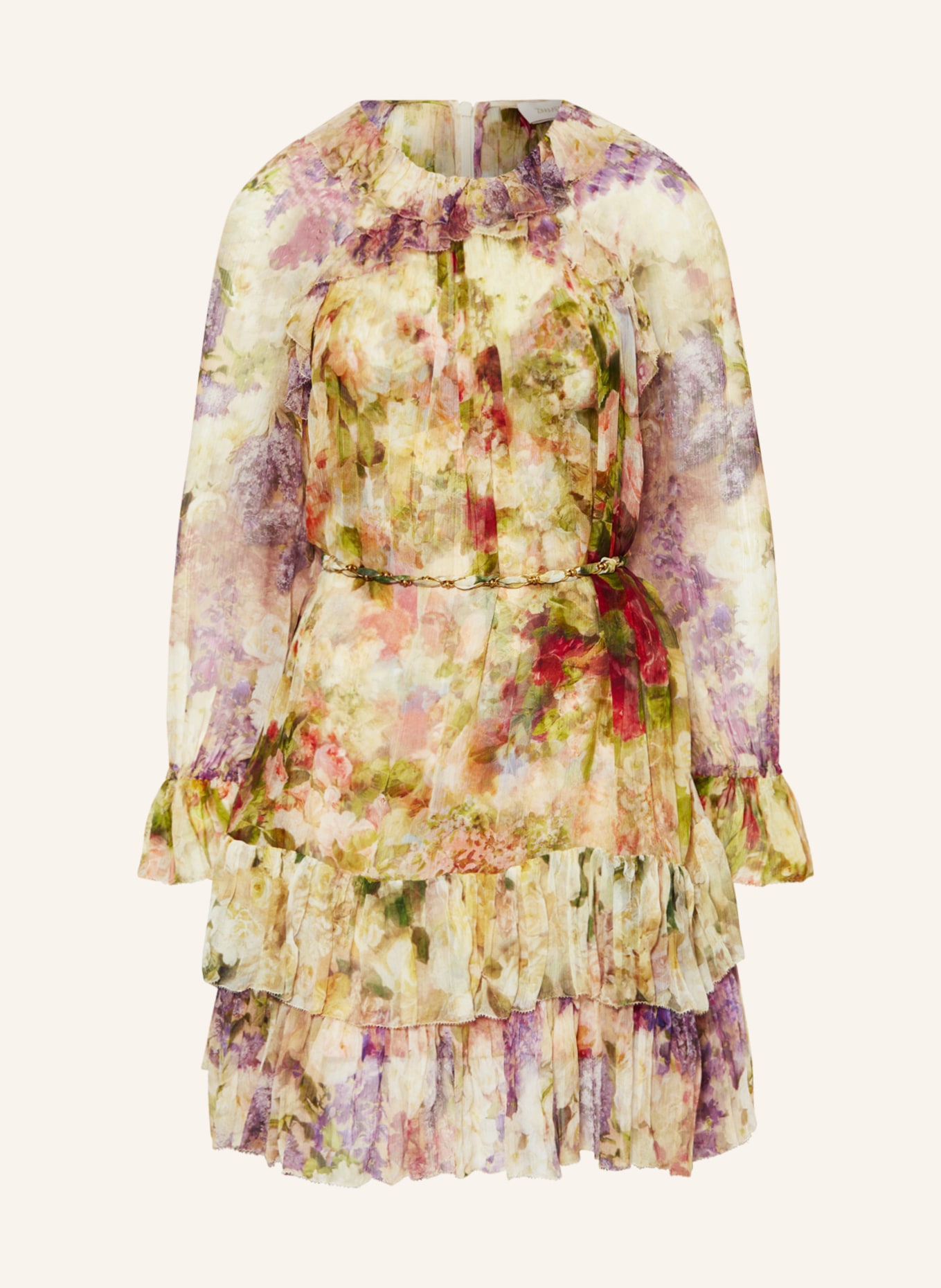 ZIMMERMANN Silk dress LUMINOSITY FRILL with ruffles, Color: LIGHT YELLOW/ PURPLE/ RED (Image 1)