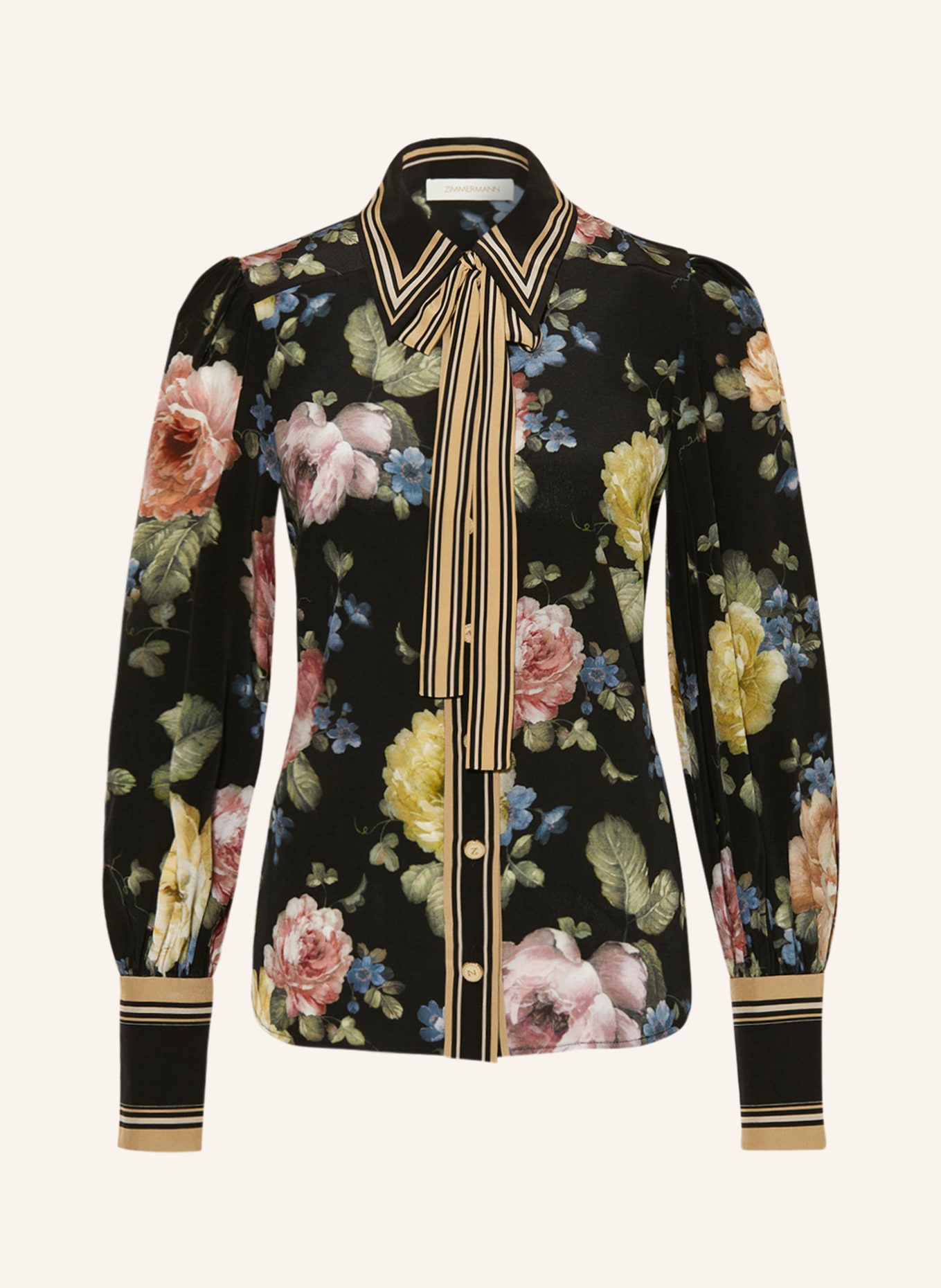 ZIMMERMANN Shirt blouse in silk with detachable bow, Color: BLACK/ ROSE/ YELLOW (Image 1)
