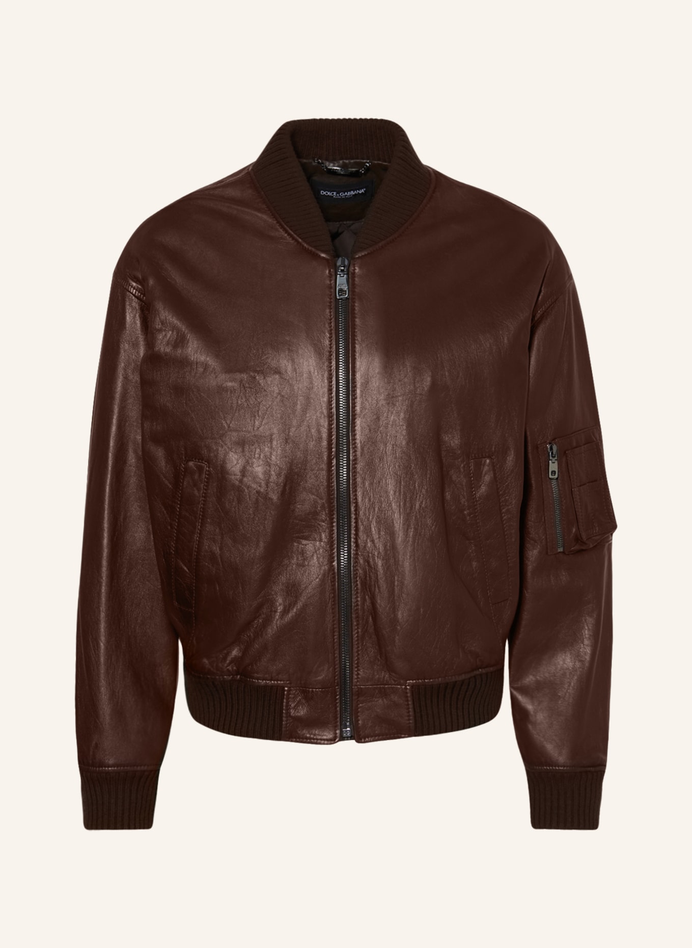 DOLCE & GABBANA Leather bomber jacket, Color: DARK BROWN (Image 1)