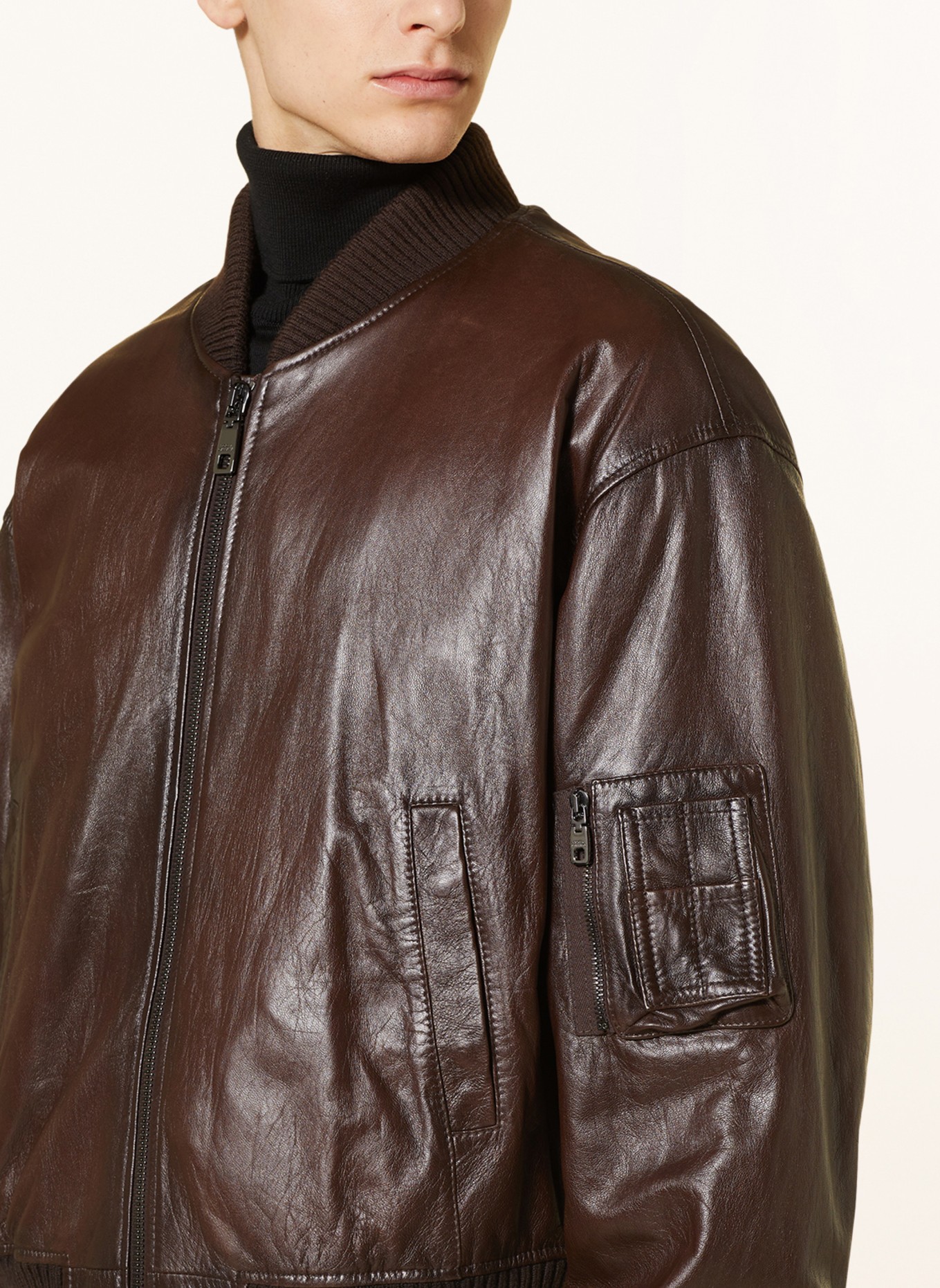 DOLCE & GABBANA Leather bomber jacket, Color: DARK BROWN (Image 4)