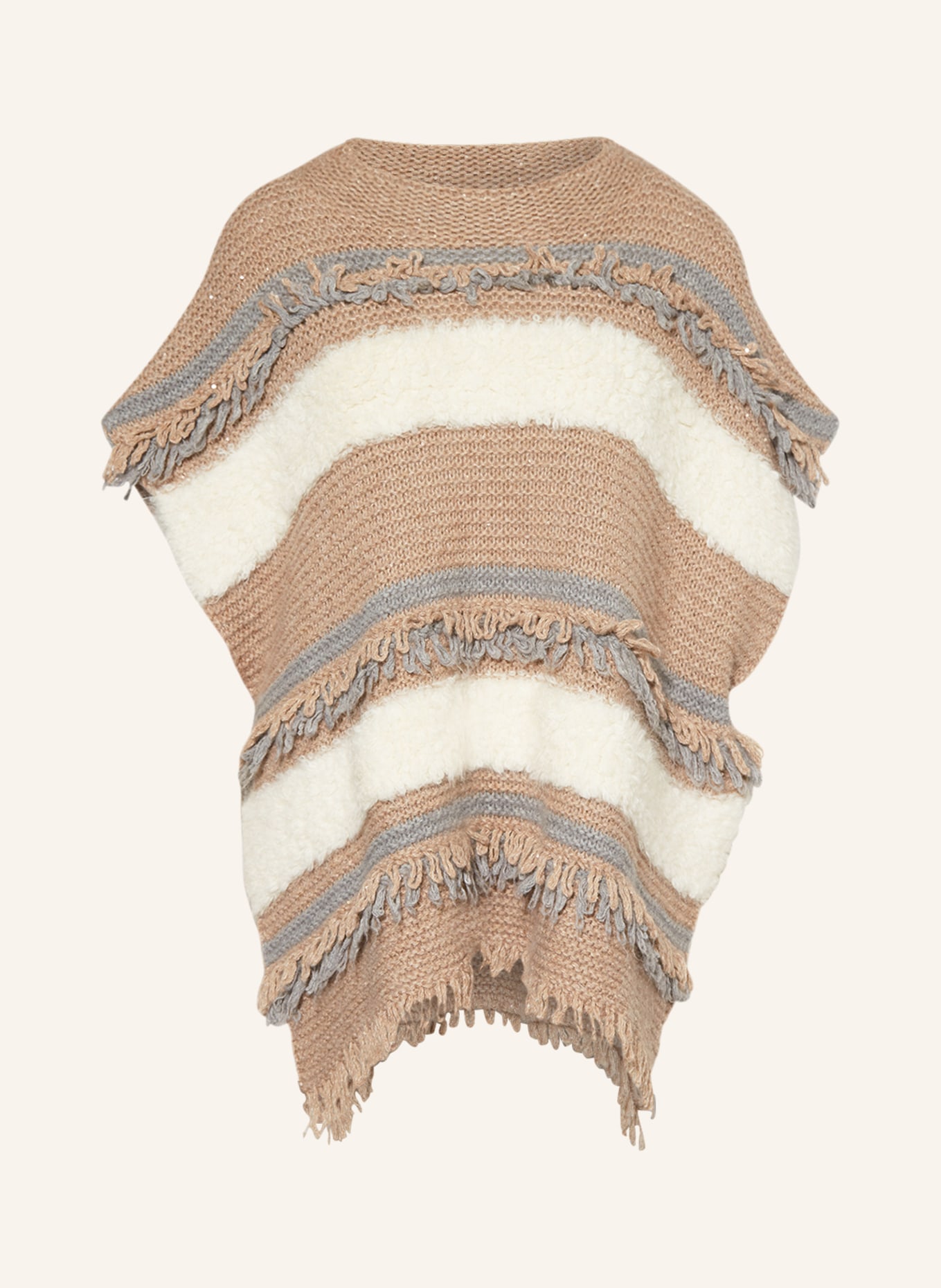 FABIANA FILIPPI Sweater vest with merino wool and teddy, Color: DARK BROWN/ CREAM/ BLUE GRAY (Image 1)