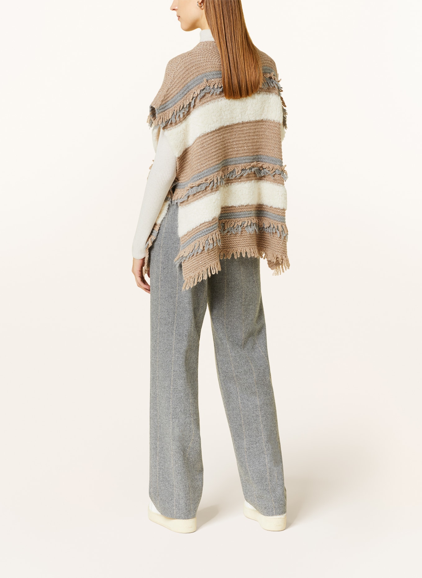FABIANA FILIPPI Sweater vest with merino wool and teddy, Color: DARK BROWN/ CREAM/ BLUE GRAY (Image 3)