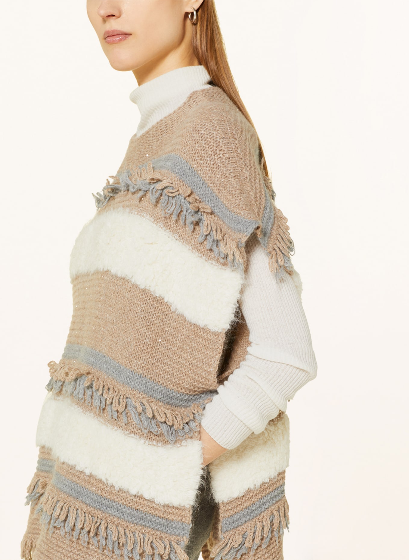 FABIANA FILIPPI Sweater vest with merino wool and teddy, Color: DARK BROWN/ CREAM/ BLUE GRAY (Image 4)