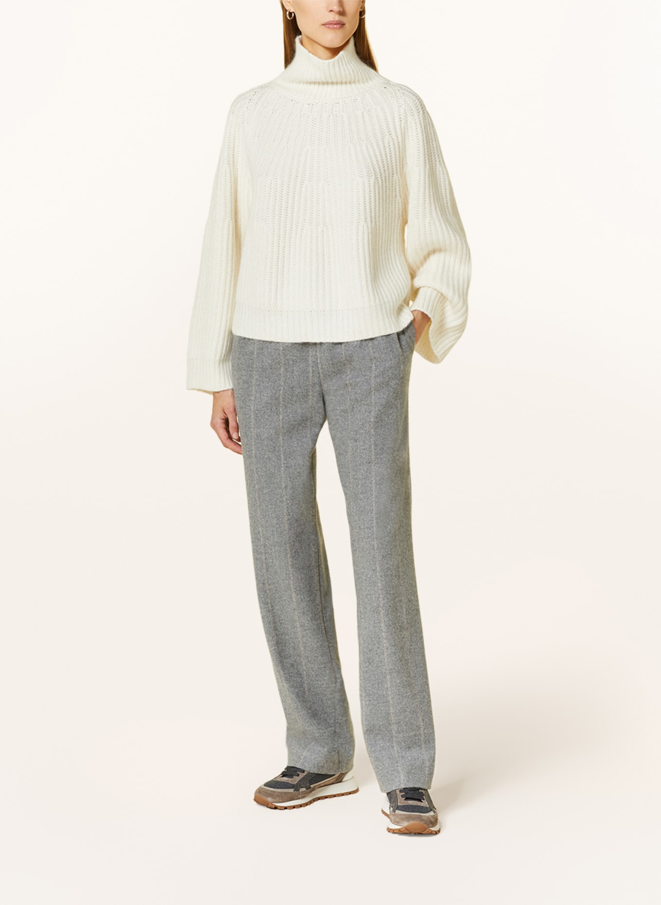 FABIANA FILIPPI Sweter z dodatkiem wełny merino, Kolor: BIAŁY (Obrazek 2)