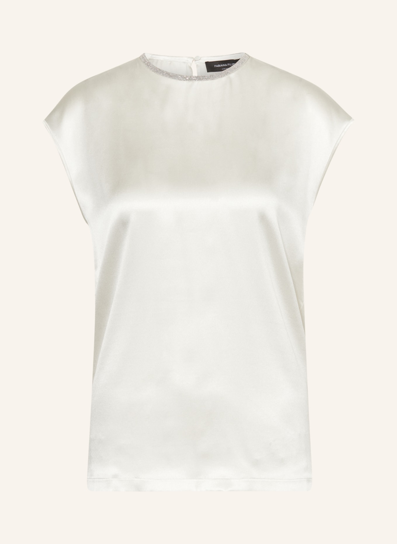 FABIANA FILIPPI Bluzka bez rękawów z jedwabiu, z ozdobnymi perełkami, Kolor: KREMOWY (Obrazek 1)