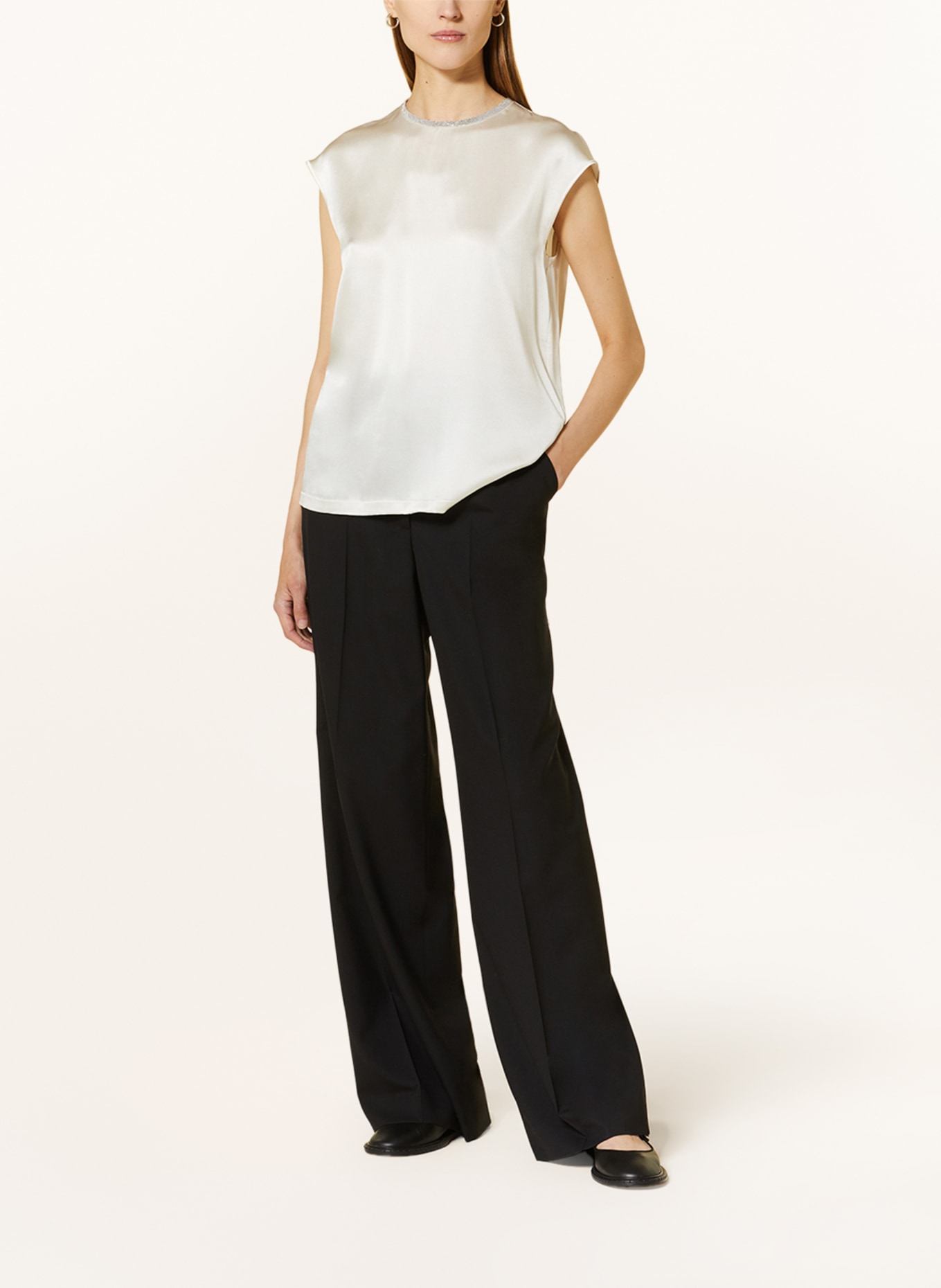 FABIANA FILIPPI Blouse top made of silk with decorative beads, Color: CREAM (Image 2)