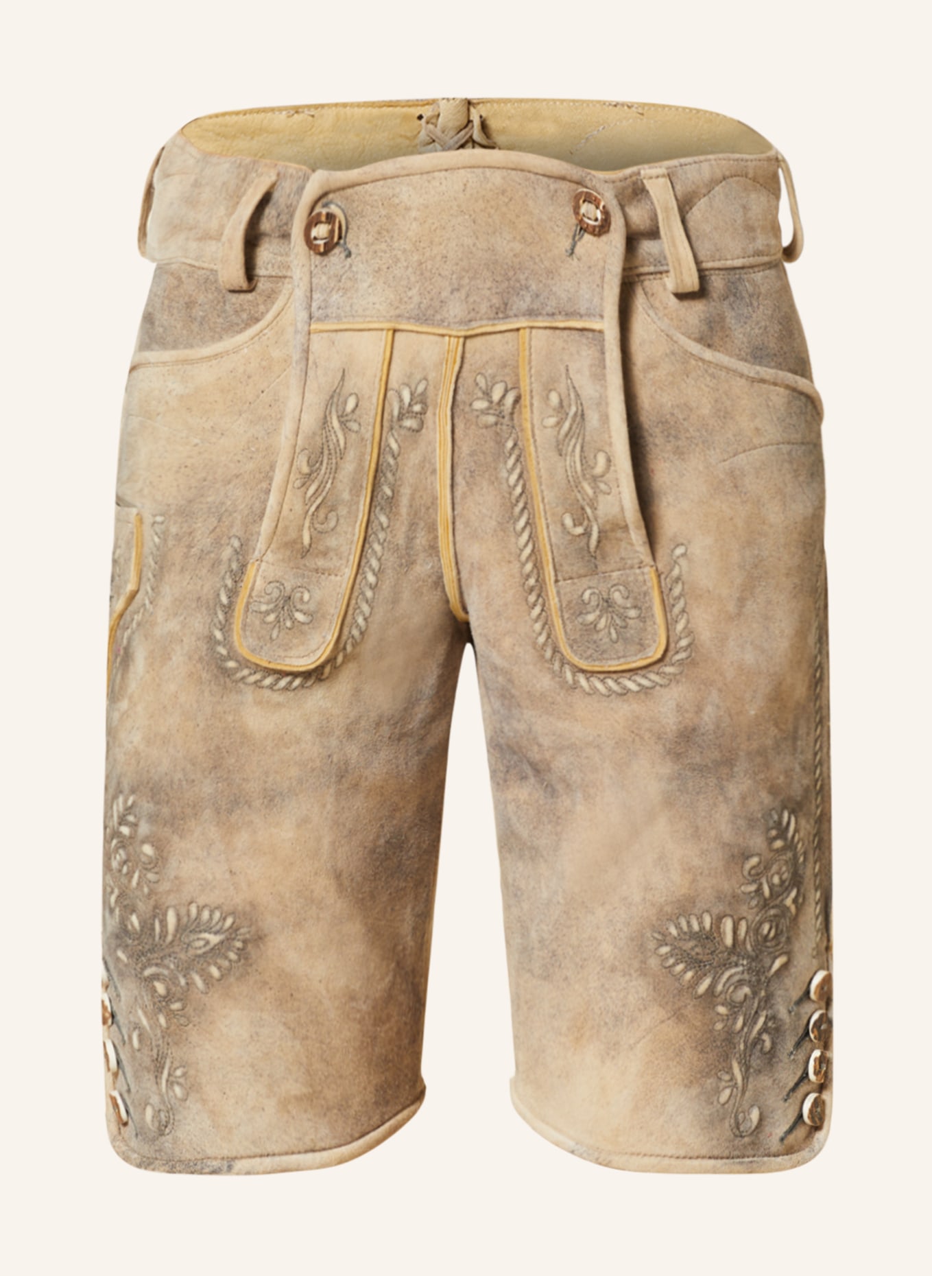 BECKERT Spodnie skórzane w stylu ludowym FLACHAU, Kolor: JASNOBRĄZOWY/ NIEBIESKI/ ZIELONY (Obrazek 1)