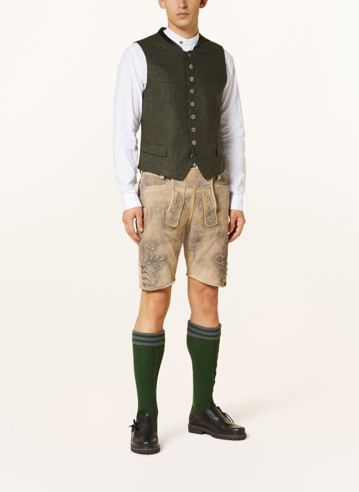 BECKERT Spodnie skórzane w stylu ludowym FLACHAU, Kolor: JASNOBRĄZOWY/ NIEBIESKI/ ZIELONY (Obrazek 2)