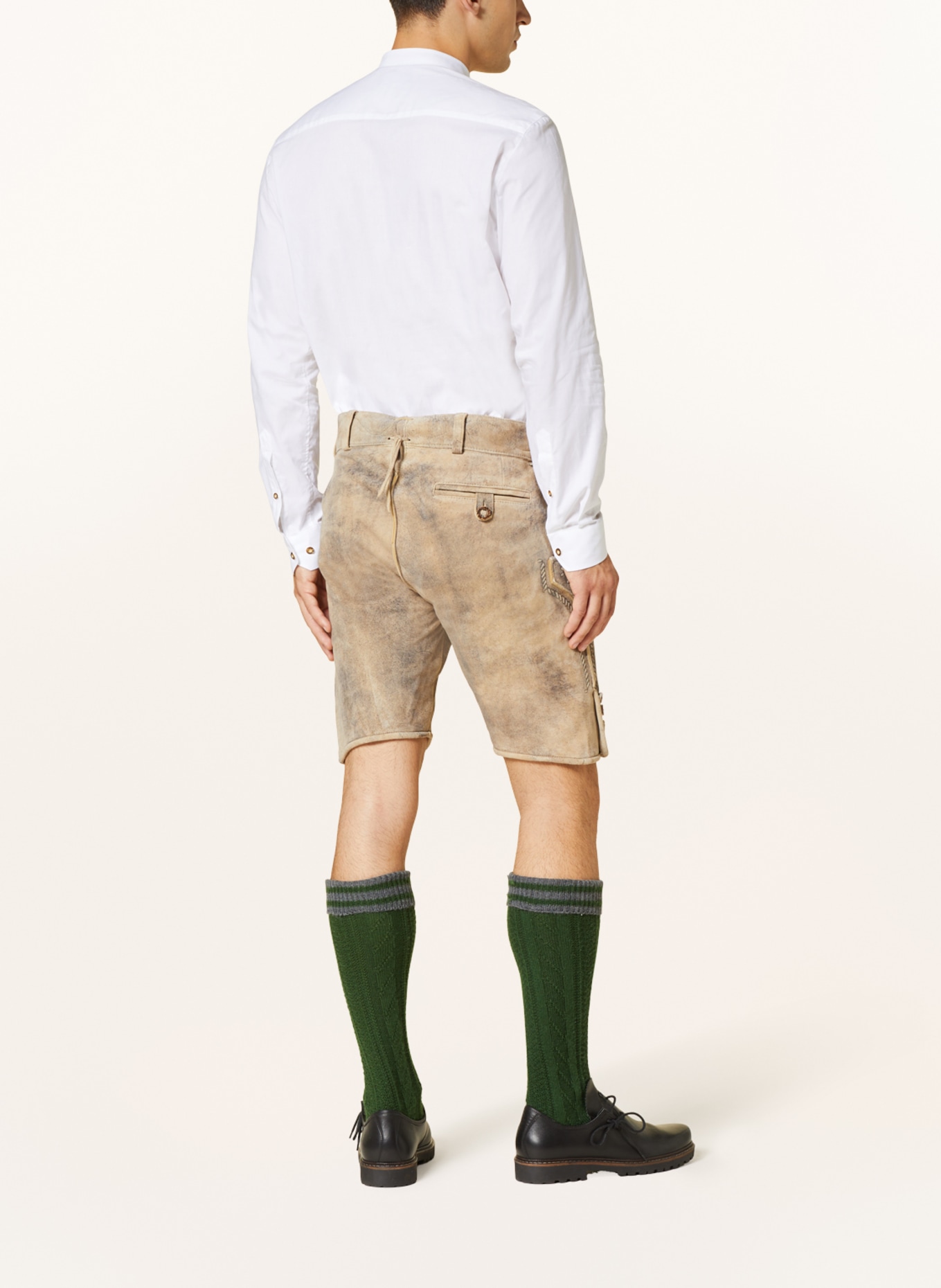 BECKERT Spodnie skórzane w stylu ludowym FLACHAU, Kolor: JASNOBRĄZOWY/ NIEBIESKI/ ZIELONY (Obrazek 3)