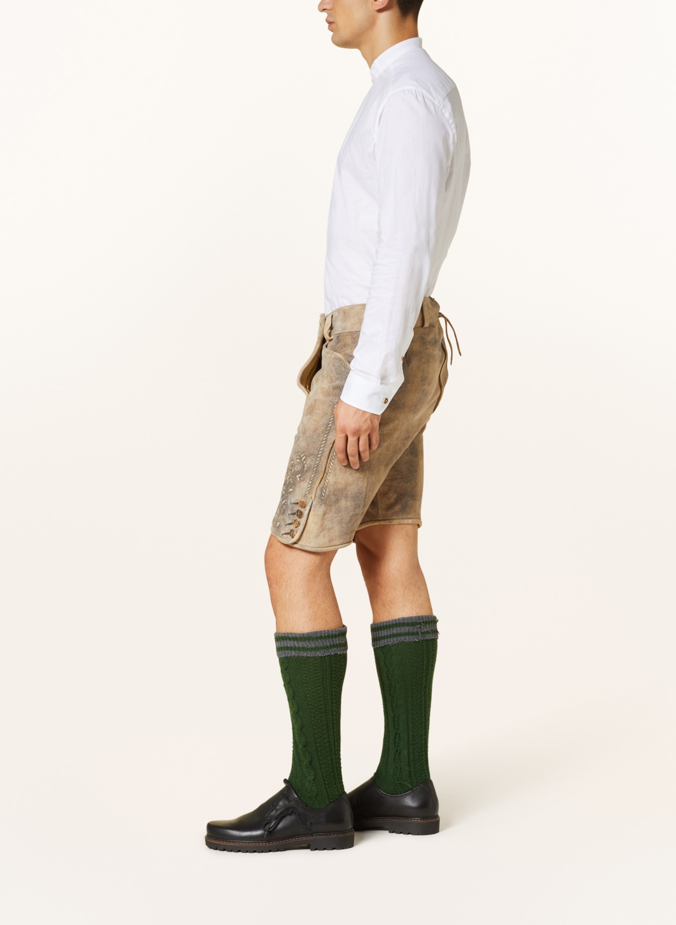 BECKERT Spodnie skórzane w stylu ludowym FLACHAU, Kolor: JASNOBRĄZOWY/ NIEBIESKI/ ZIELONY (Obrazek 4)