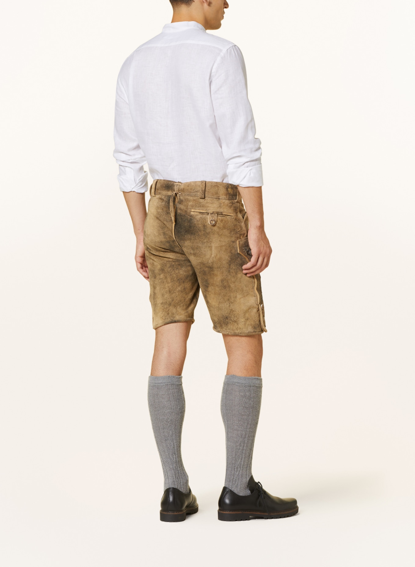 BECKERT Spodnie skórzane w stylu ludowym HOCHSTAUFEN, Kolor: JASNOBRĄZOWY/ SZARY/ CZERWONY (Obrazek 3)