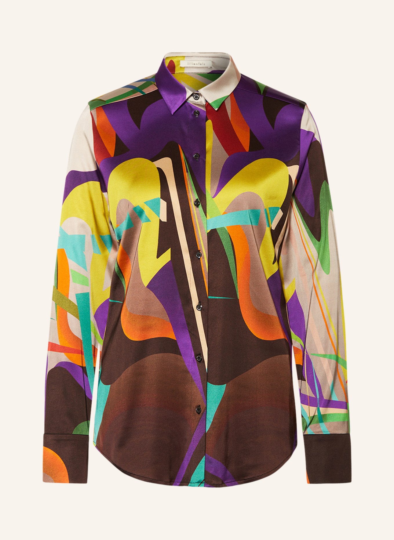 lilienfels Satin shirt blouse, Color: PURPLE/ YELLOW/ BROWN (Image 1)