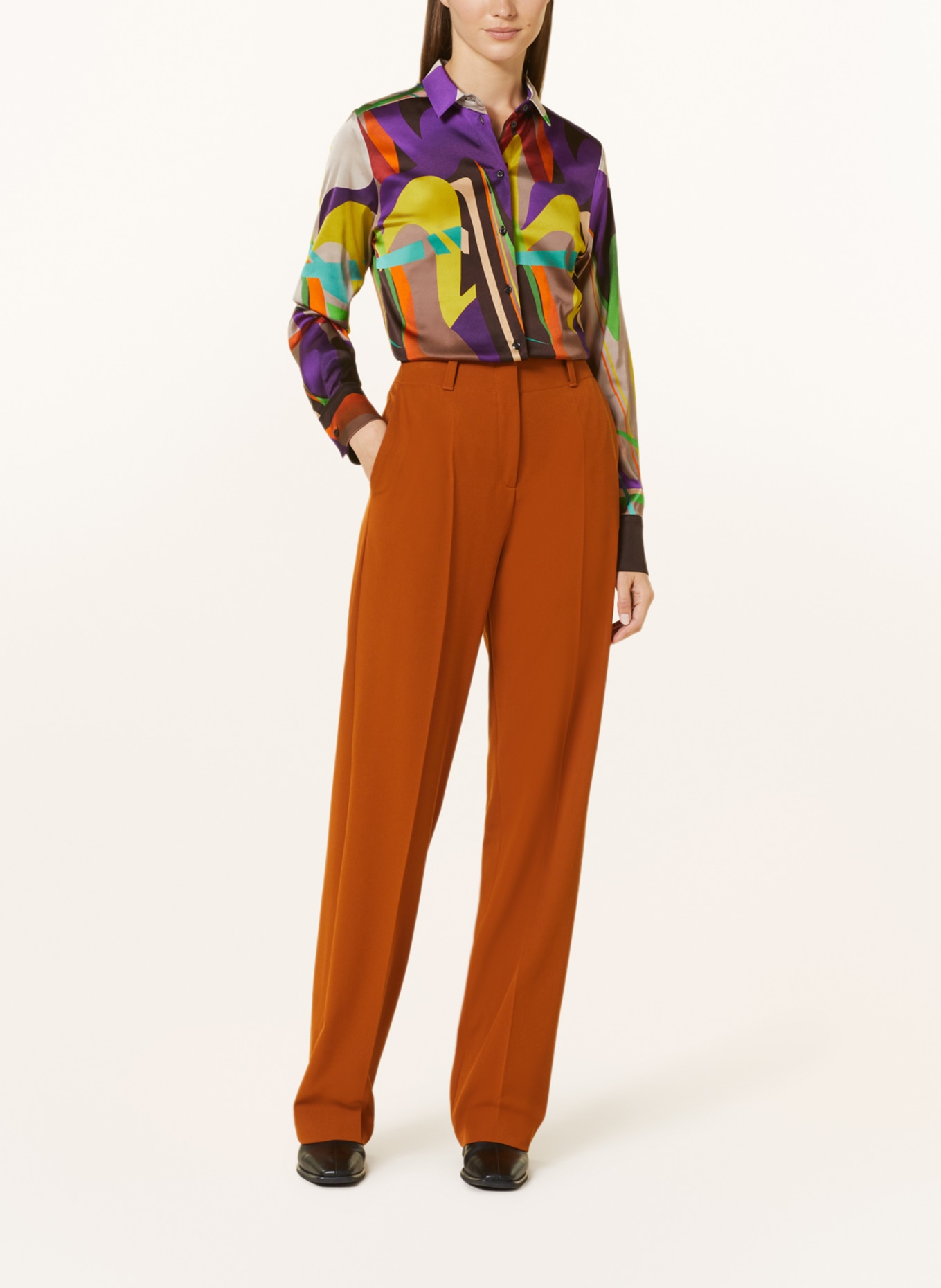 lilienfels Satin shirt blouse, Color: PURPLE/ YELLOW/ BROWN (Image 2)