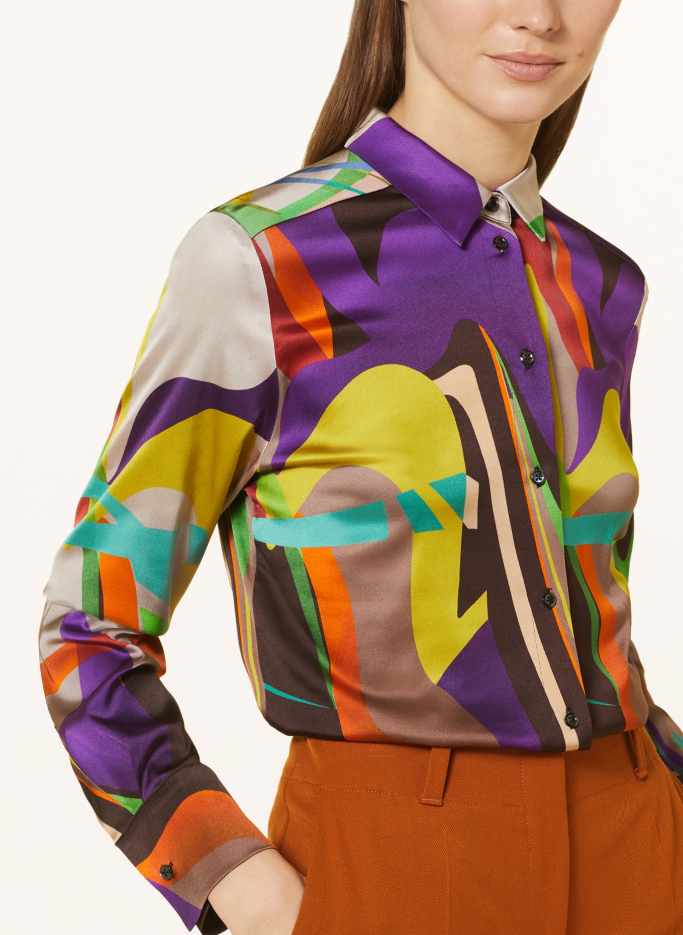 lilienfels Satin shirt blouse, Color: PURPLE/ YELLOW/ BROWN (Image 4)