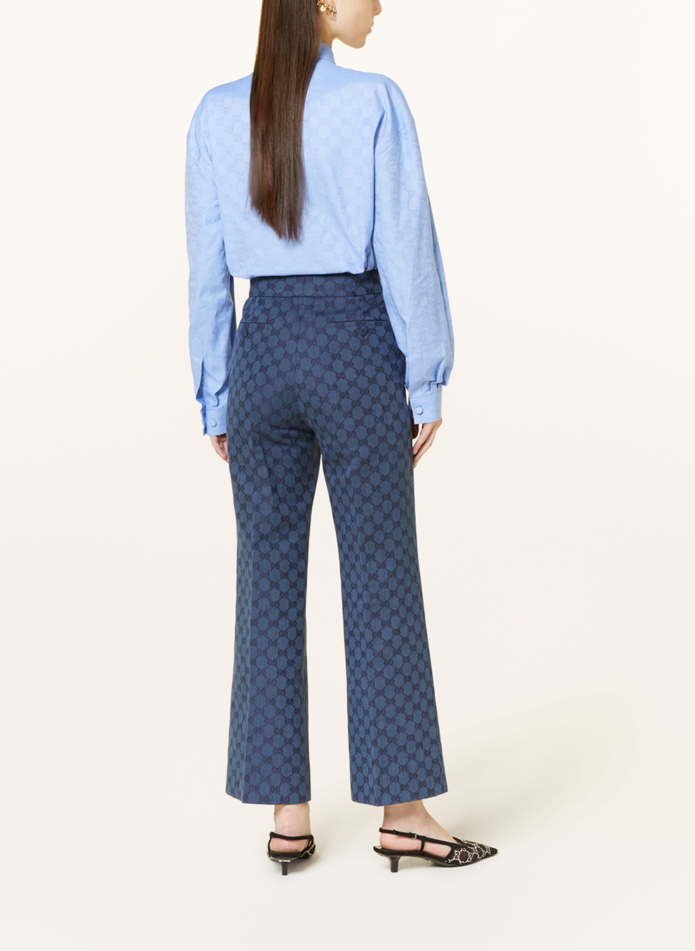 GUCCI Jacquard trousers with linen, Color: BLUE/ BLUE GRAY (Image 3)