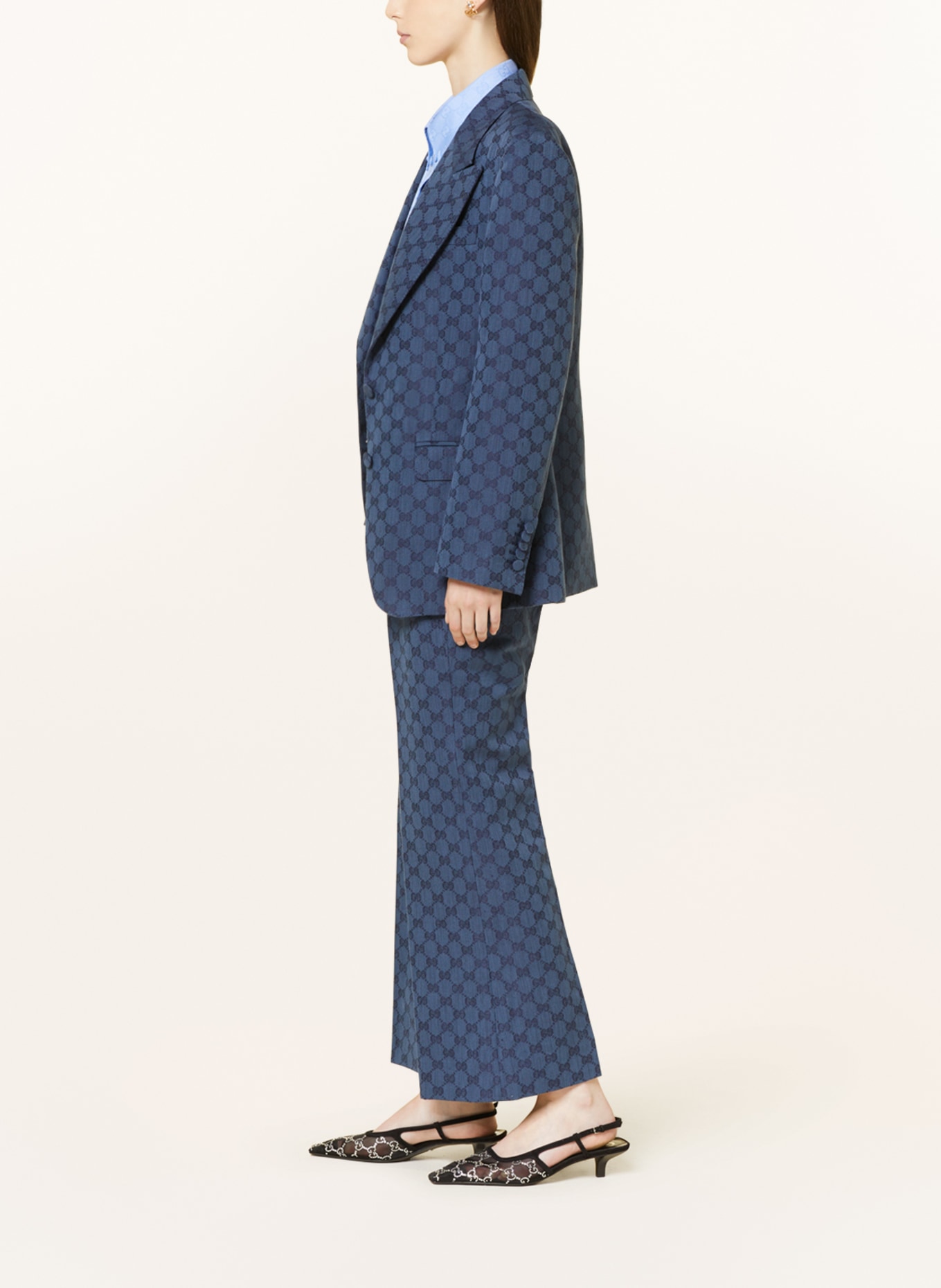 GUCCI Jacquard trousers with linen, Color: BLUE/ BLUE GRAY (Image 4)