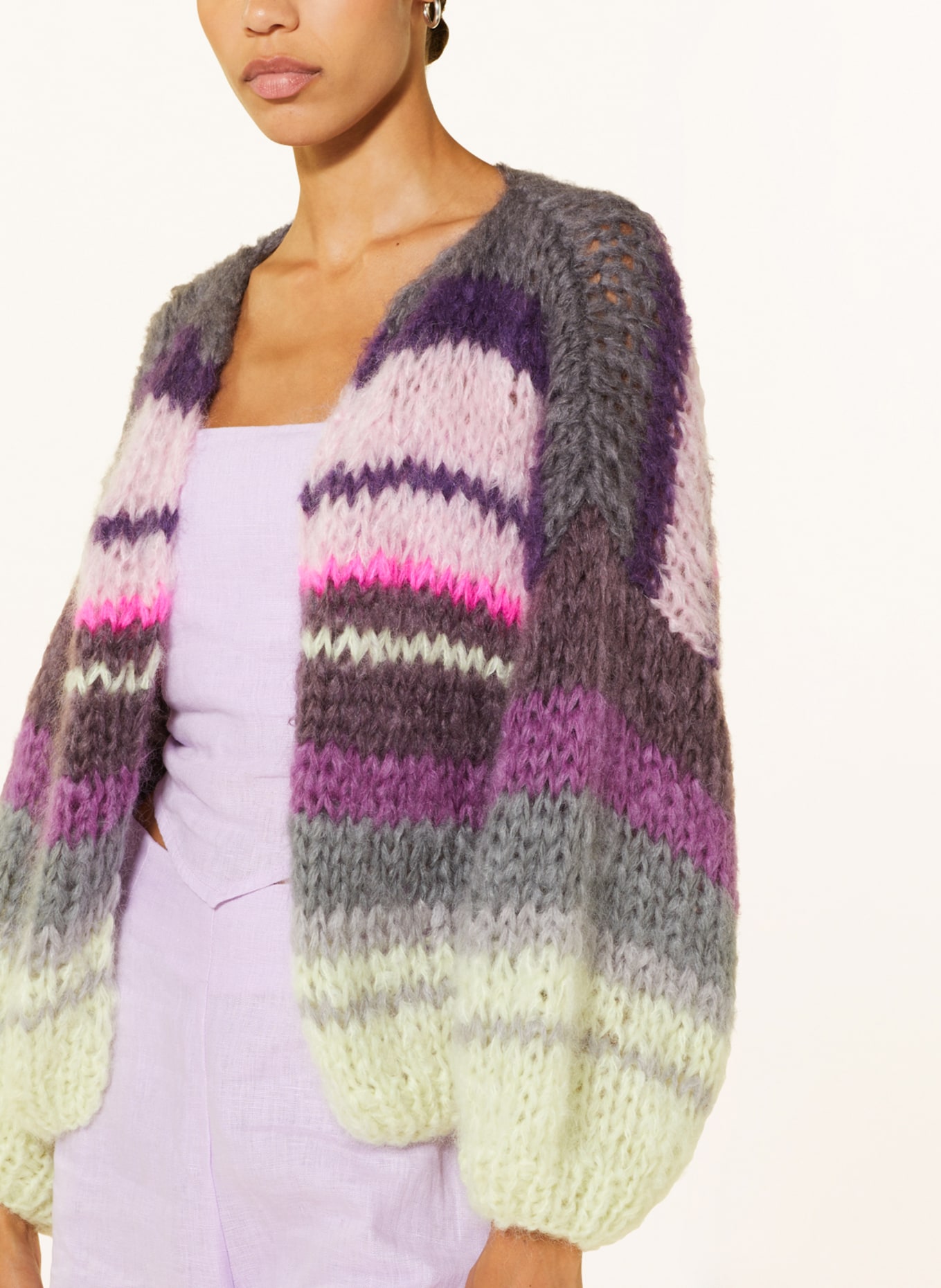 MAIAMI Knit cardigan made of mohair, Color: GRAY/ PINK/ MINT (Image 4)