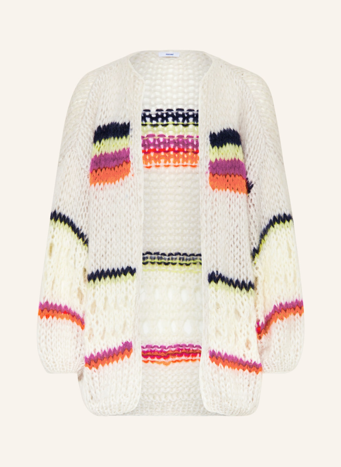 MAIAMI Knit cardigan with mohair, Color: LIGHT GRAY/ ECRU/ PURPLE (Image 1)
