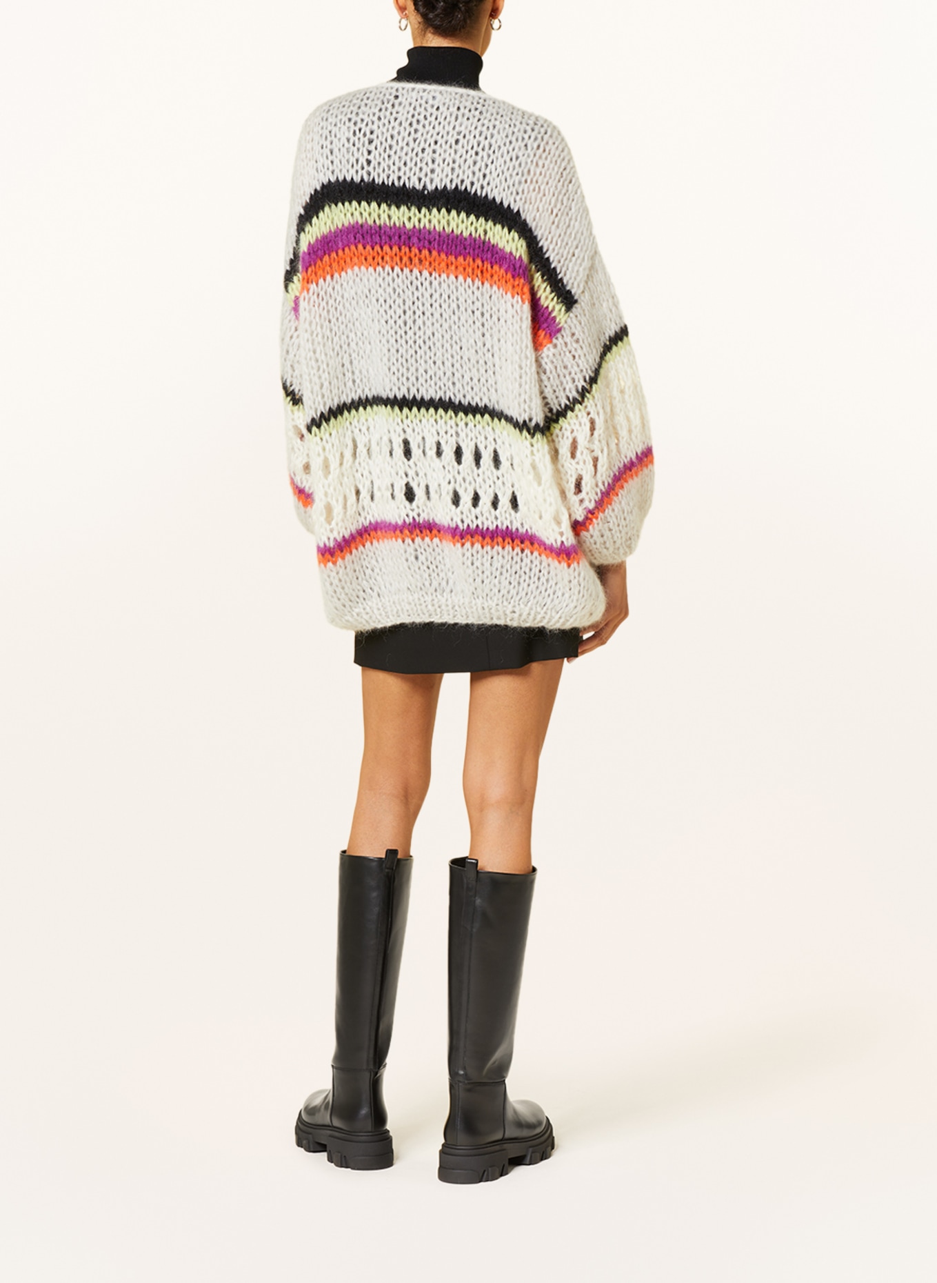 MAIAMI Knit cardigan with mohair, Color: LIGHT GRAY/ ECRU/ PURPLE (Image 3)