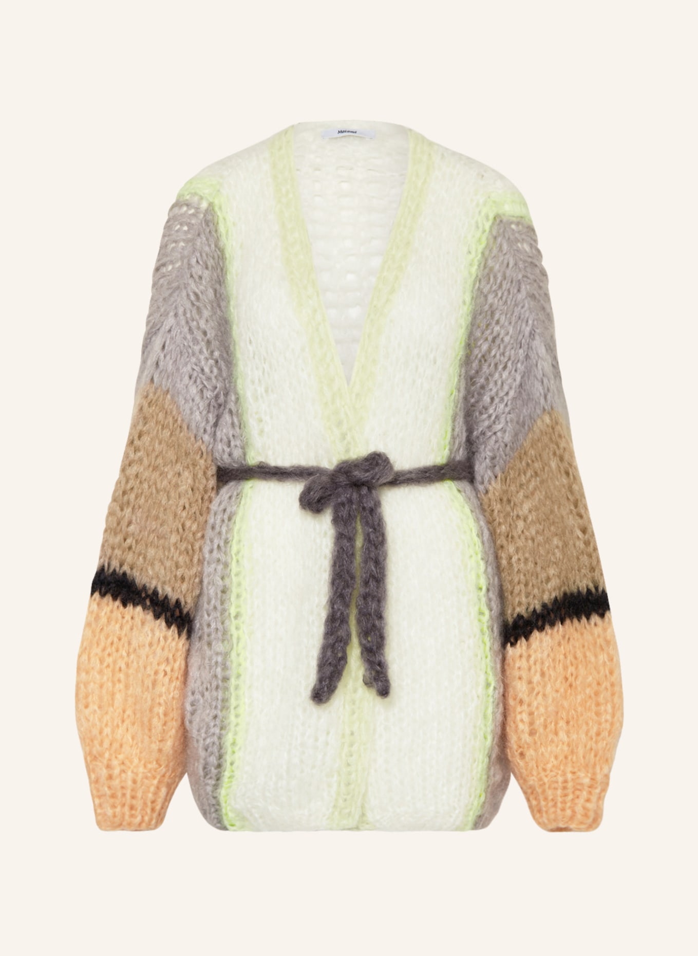 MAIAMI Knit cardigan made of mohair, Color: TAUPE/ WHITE/ NEON YELLOW (Image 1)