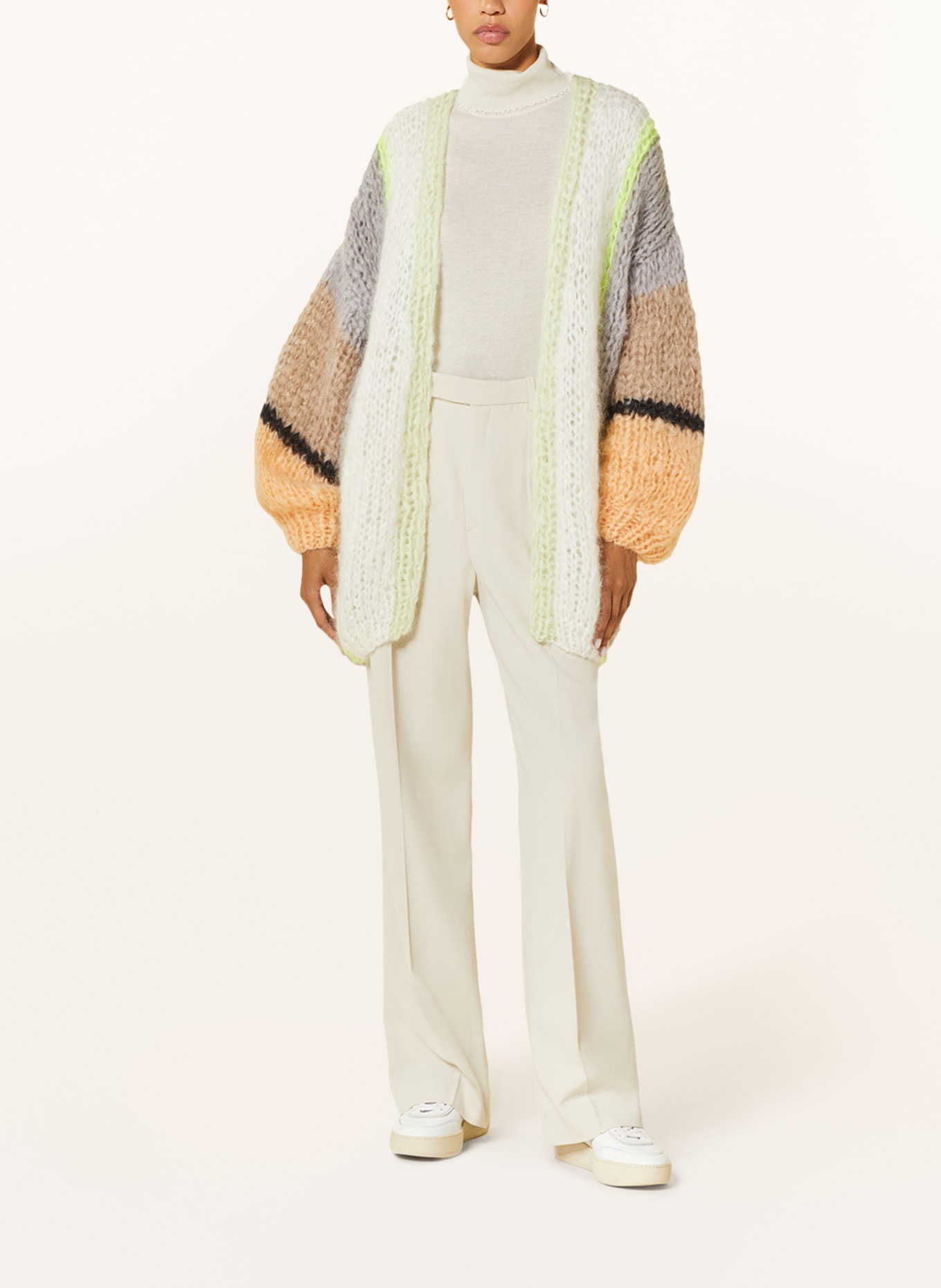 MAIAMI Knit cardigan made of mohair, Color: TAUPE/ WHITE/ NEON YELLOW (Image 2)