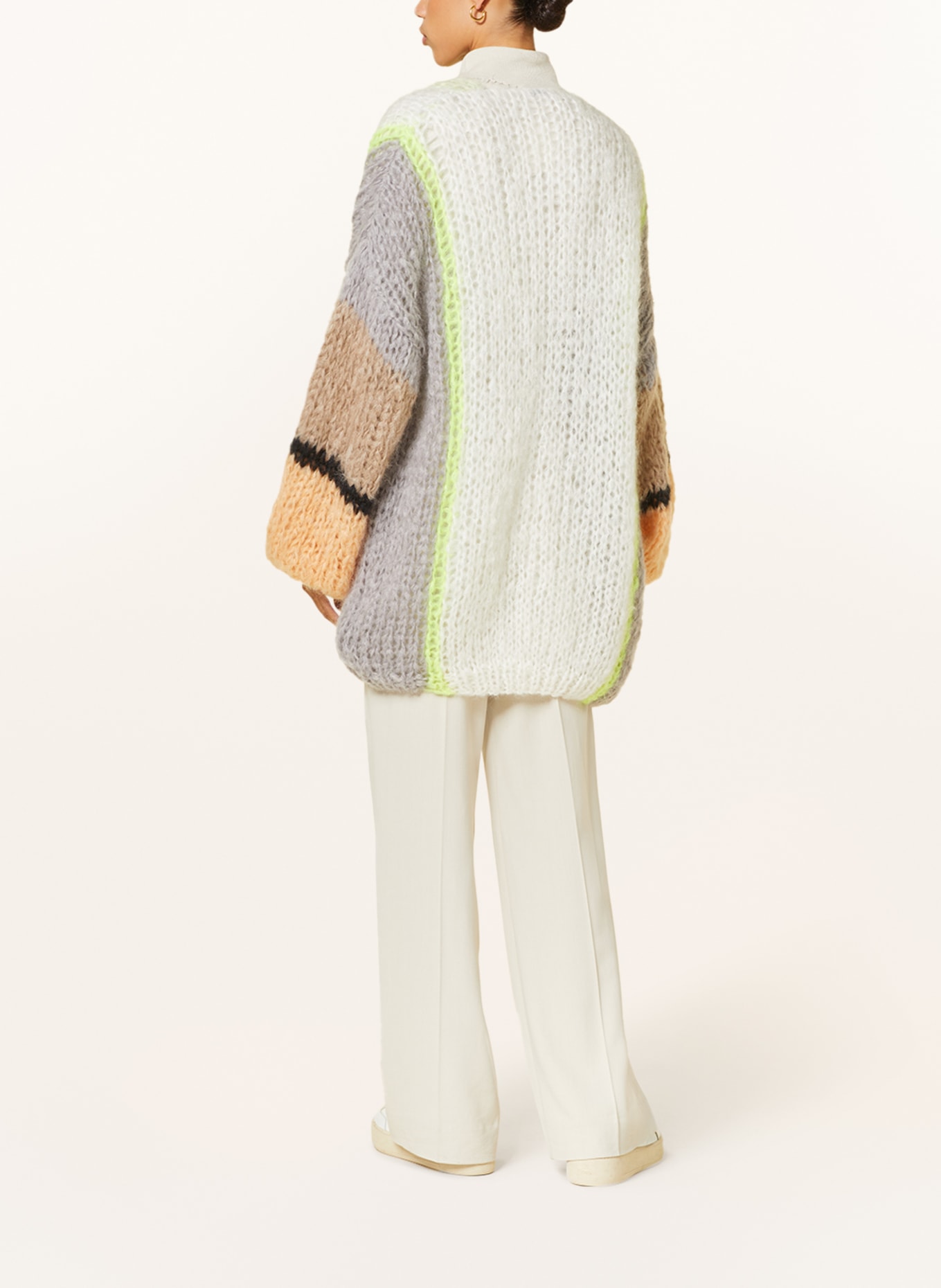 MAIAMI Knit cardigan made of mohair, Color: TAUPE/ WHITE/ NEON YELLOW (Image 3)