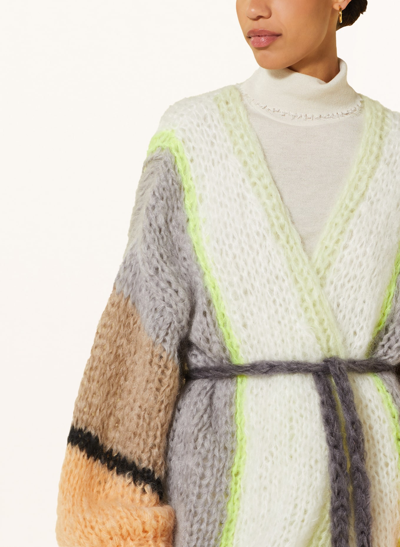 MAIAMI Knit cardigan made of mohair, Color: TAUPE/ WHITE/ NEON YELLOW (Image 5)