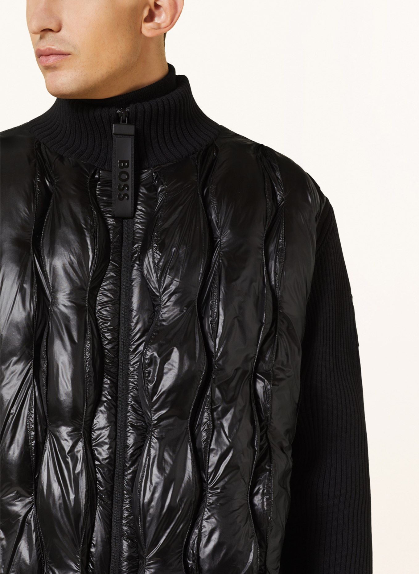 BOSS Quilted jacket ZARRAL in mixed materials with detachable sleeves, Color: BLACK (Image 4)