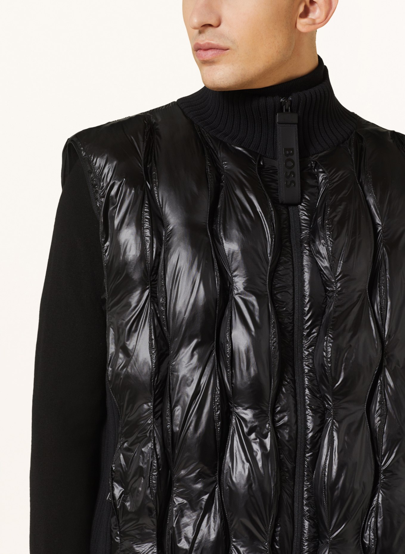 BOSS Quilted jacket ZARRAL in mixed materials with detachable sleeves, Color: BLACK (Image 5)