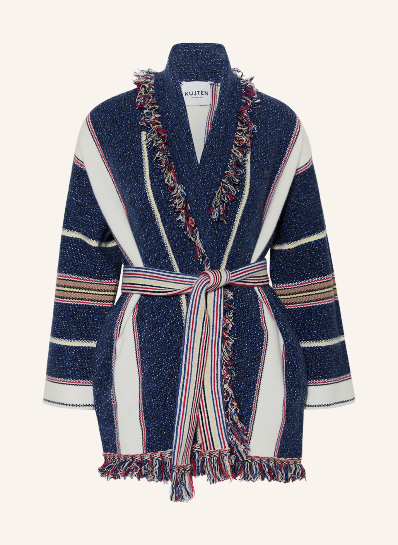 KUJTEN Knit cardigan MARIELLA in cashmere, Color: BLUE/ WHITE/ RED (Image 1)