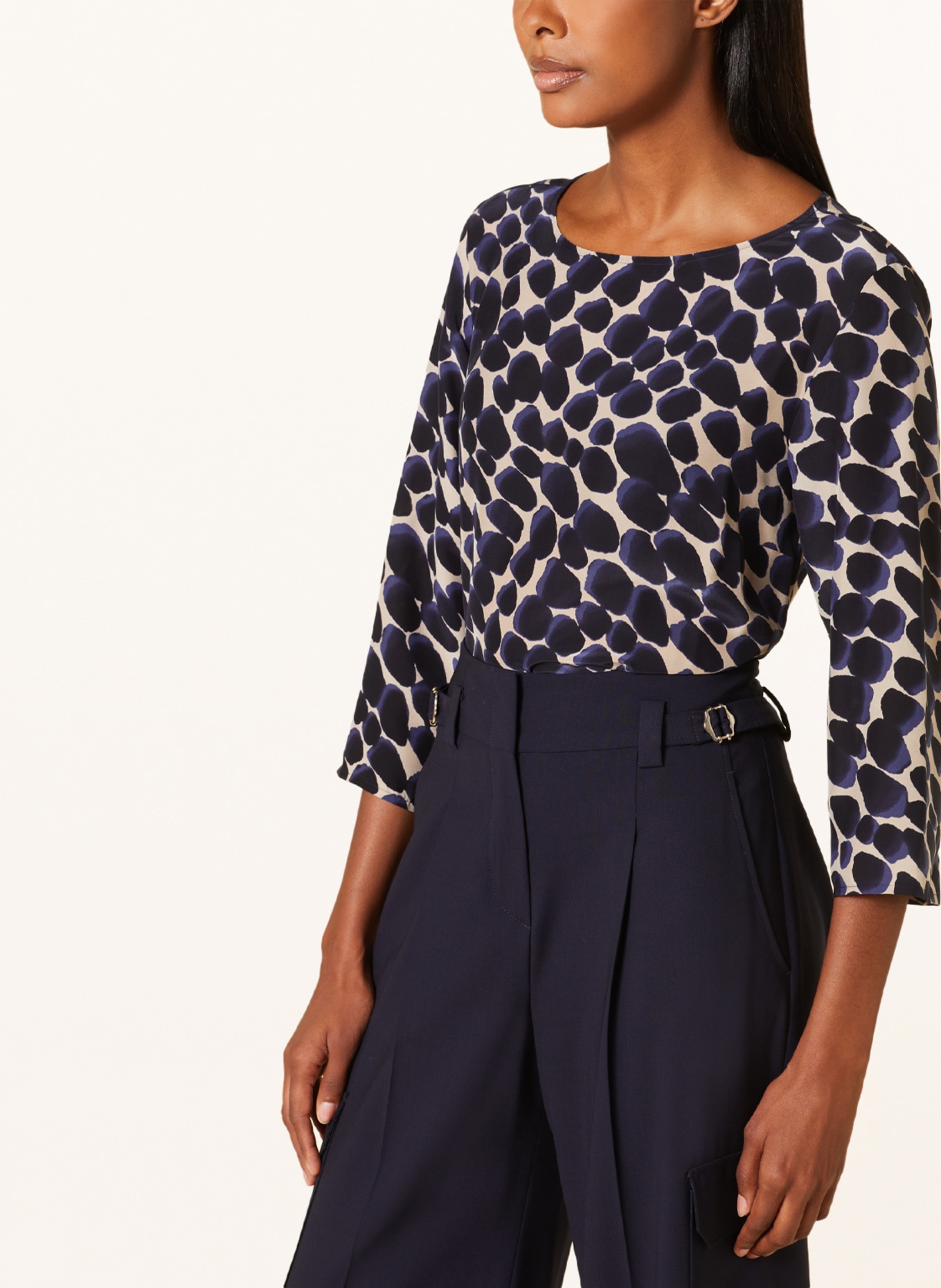 windsor. Shirt blouse with 3/4 sleeves and silk, Color: DARK BLUE/ CREAM (Image 4)