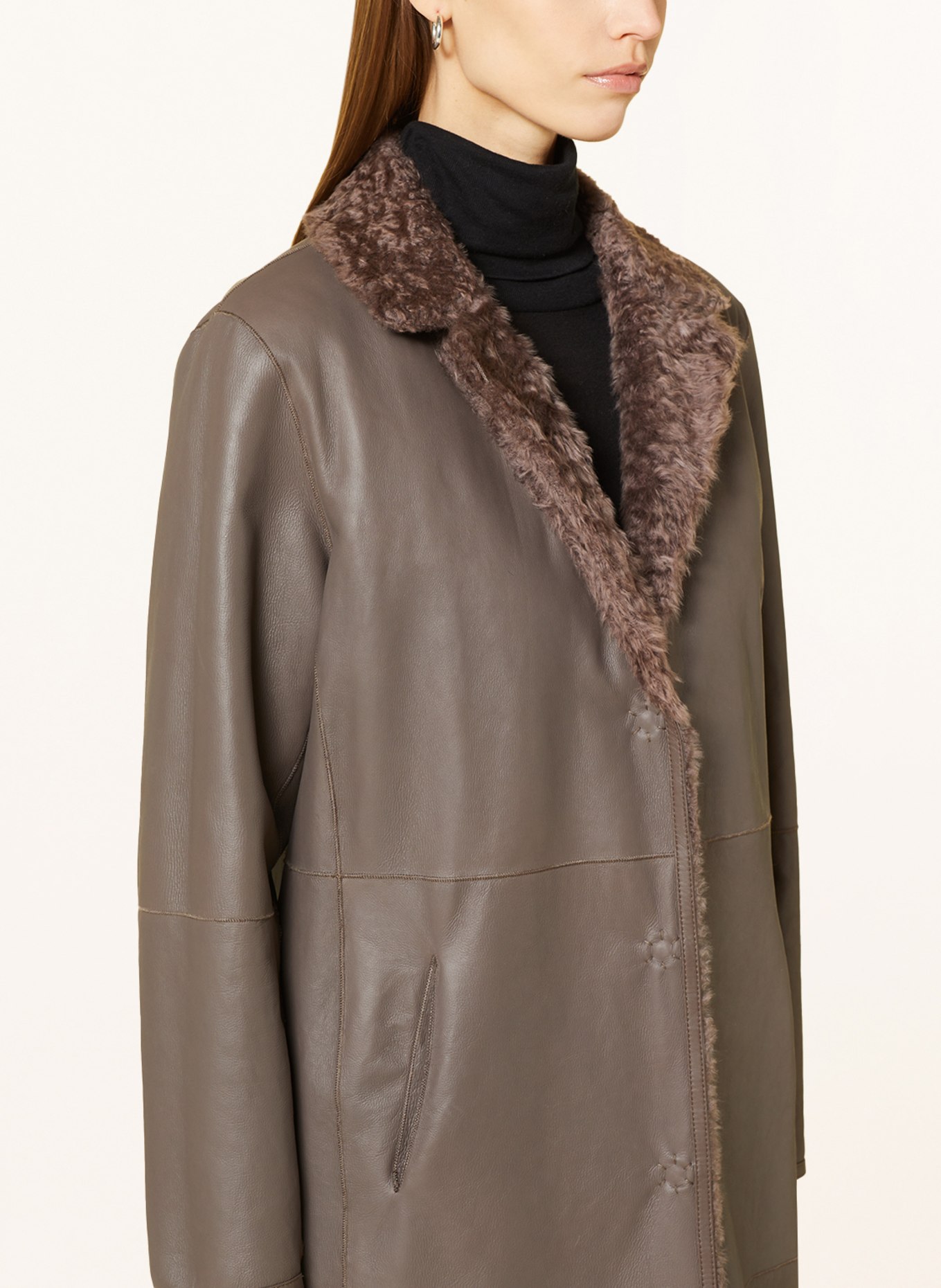 windsor. Reversible lambskin coat, Color: BROWN (Image 6)