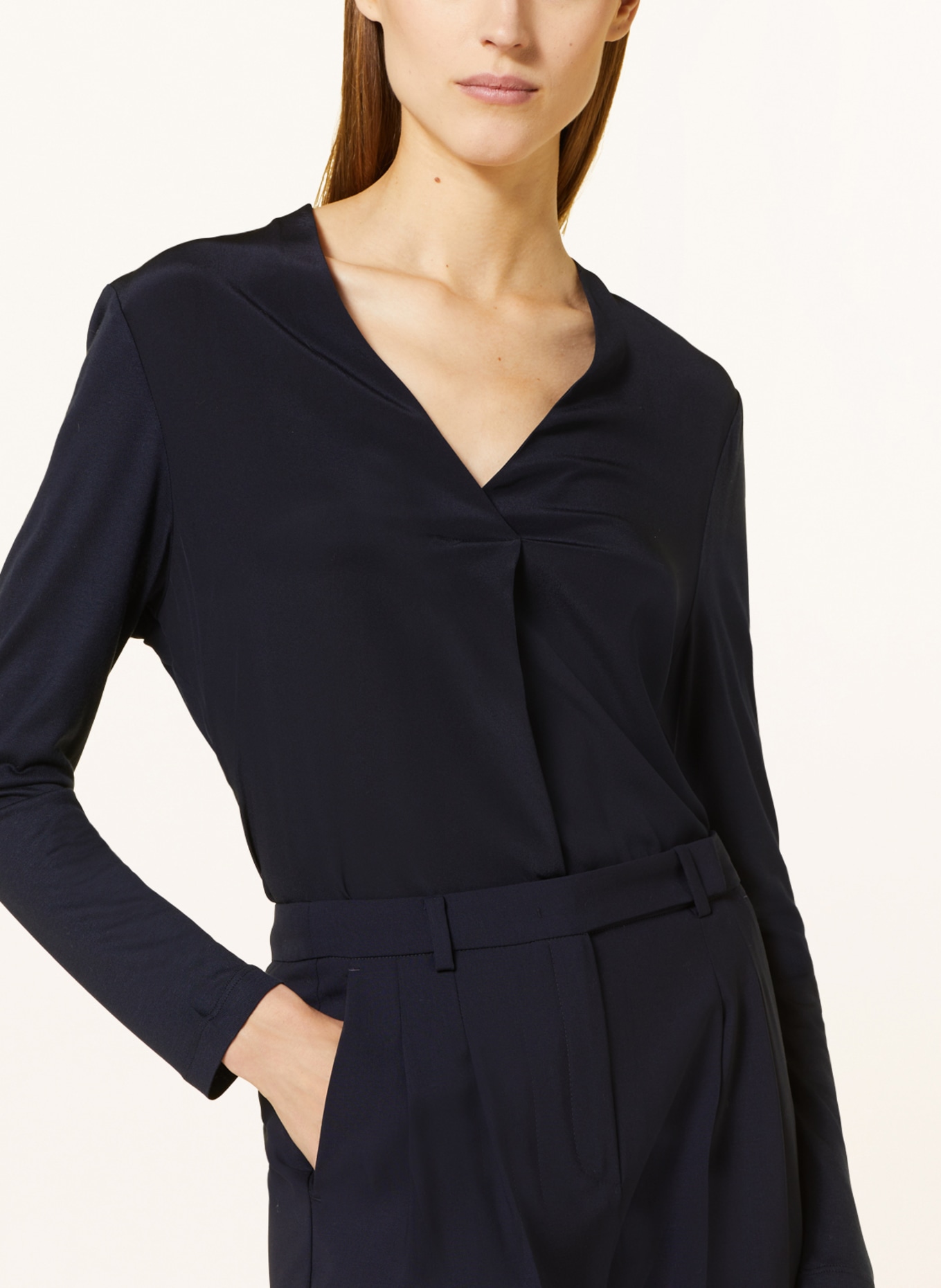 windsor. Shirt blouse in mixed materials with silk, Color: DARK BLUE (Image 4)