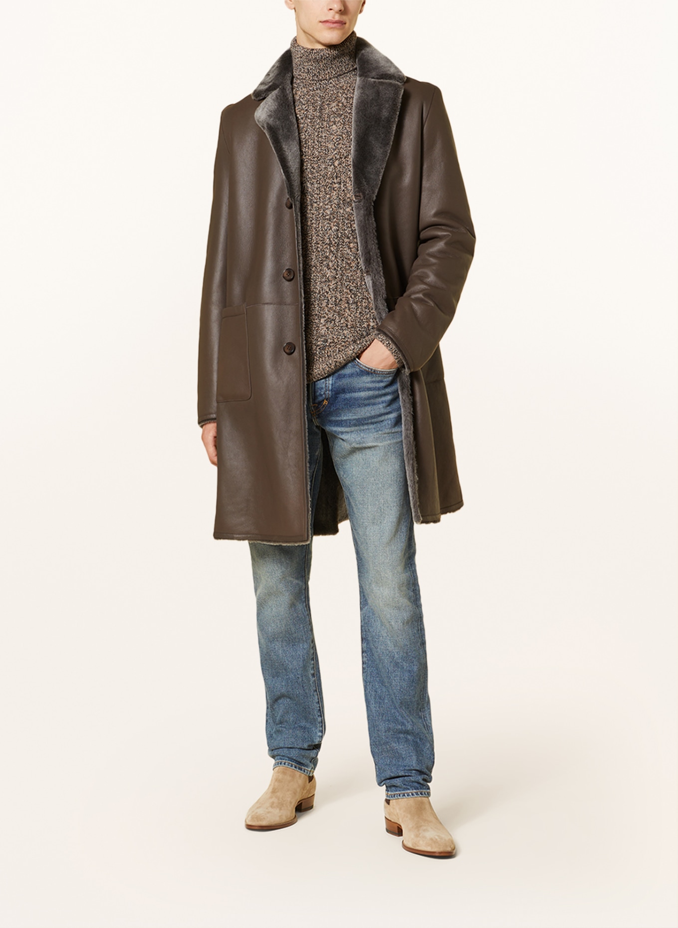 manzoni 24 Reversible leather coat, Color: DARK BROWN (Image 3)