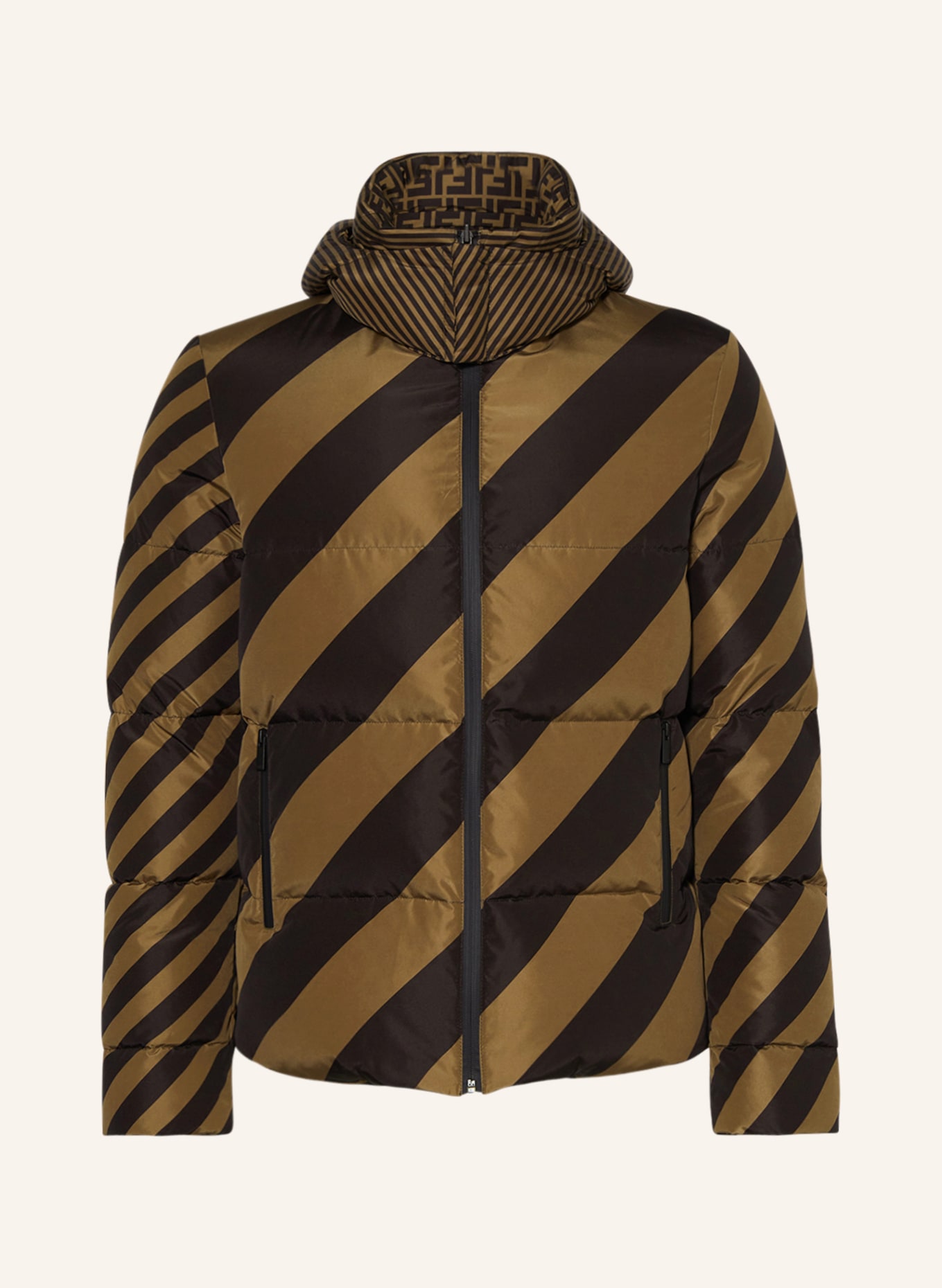 FENDI Reversible down jacket with detachable hood, Color: BLACK/ BROWN (Image 1)