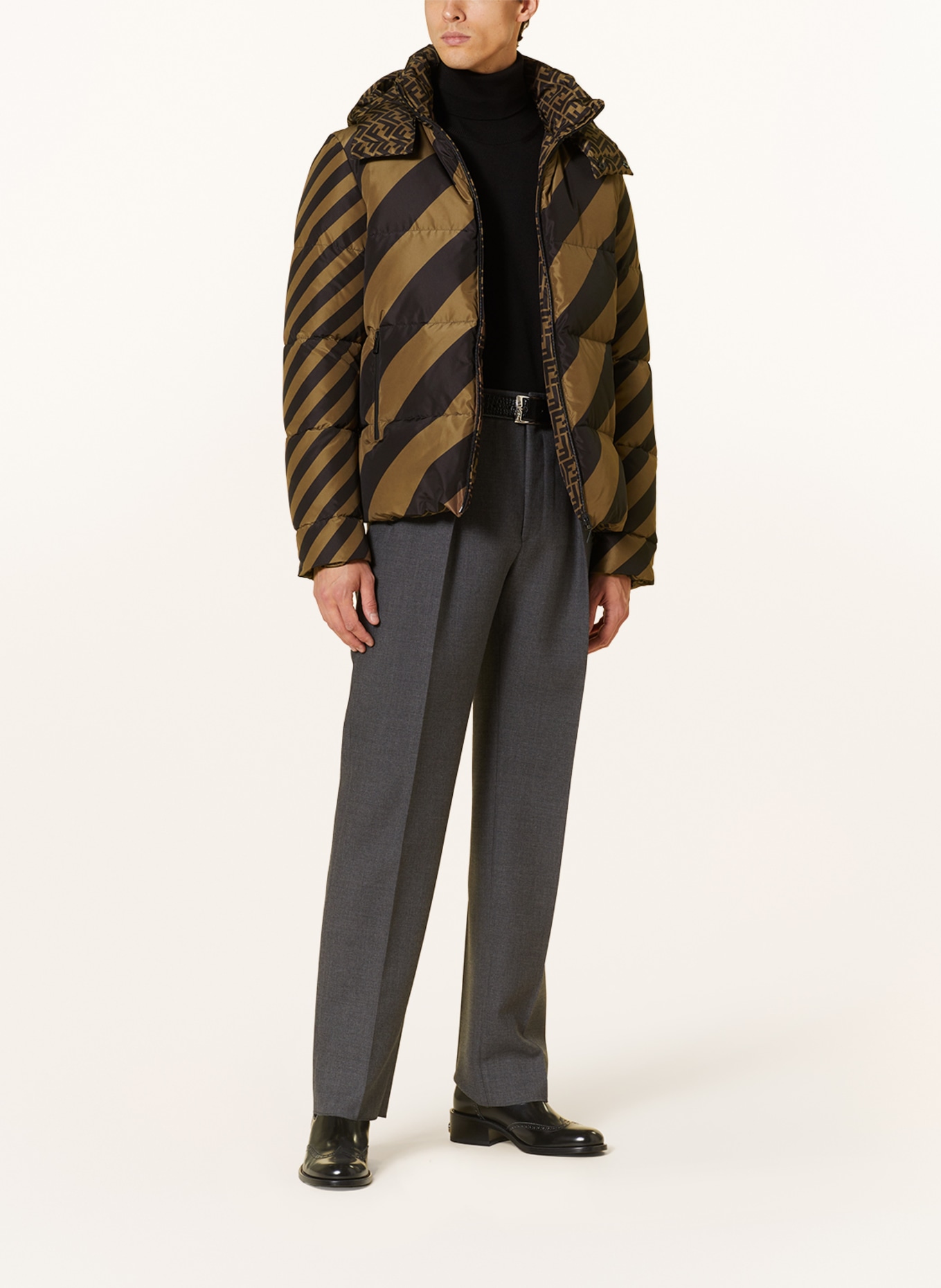 FENDI Reversible down jacket with detachable hood, Color: BLACK/ BROWN (Image 3)