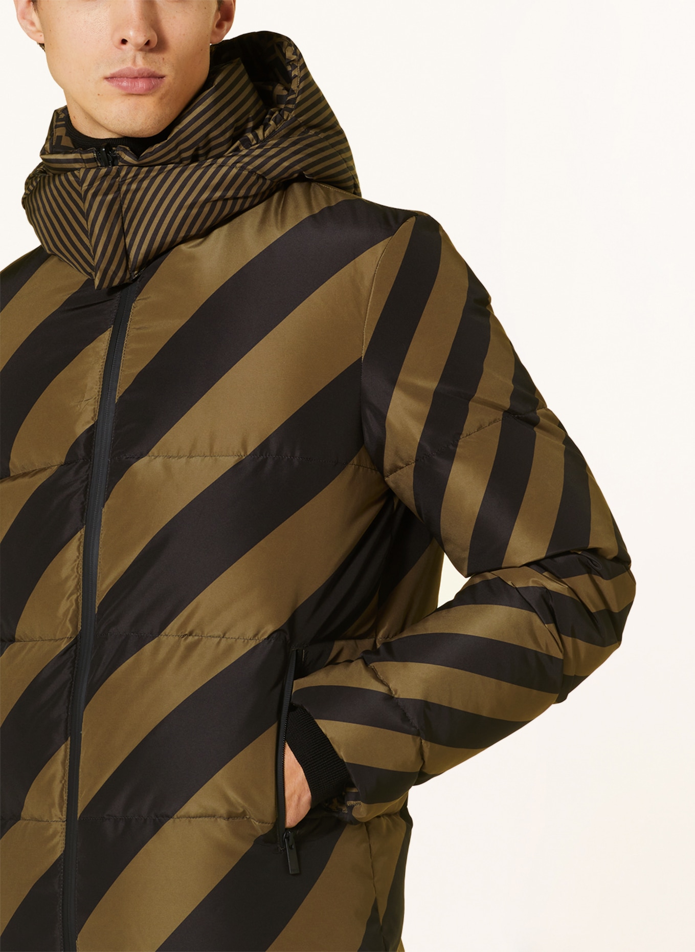 FENDI Reversible down jacket with detachable hood, Color: BLACK/ BROWN (Image 6)