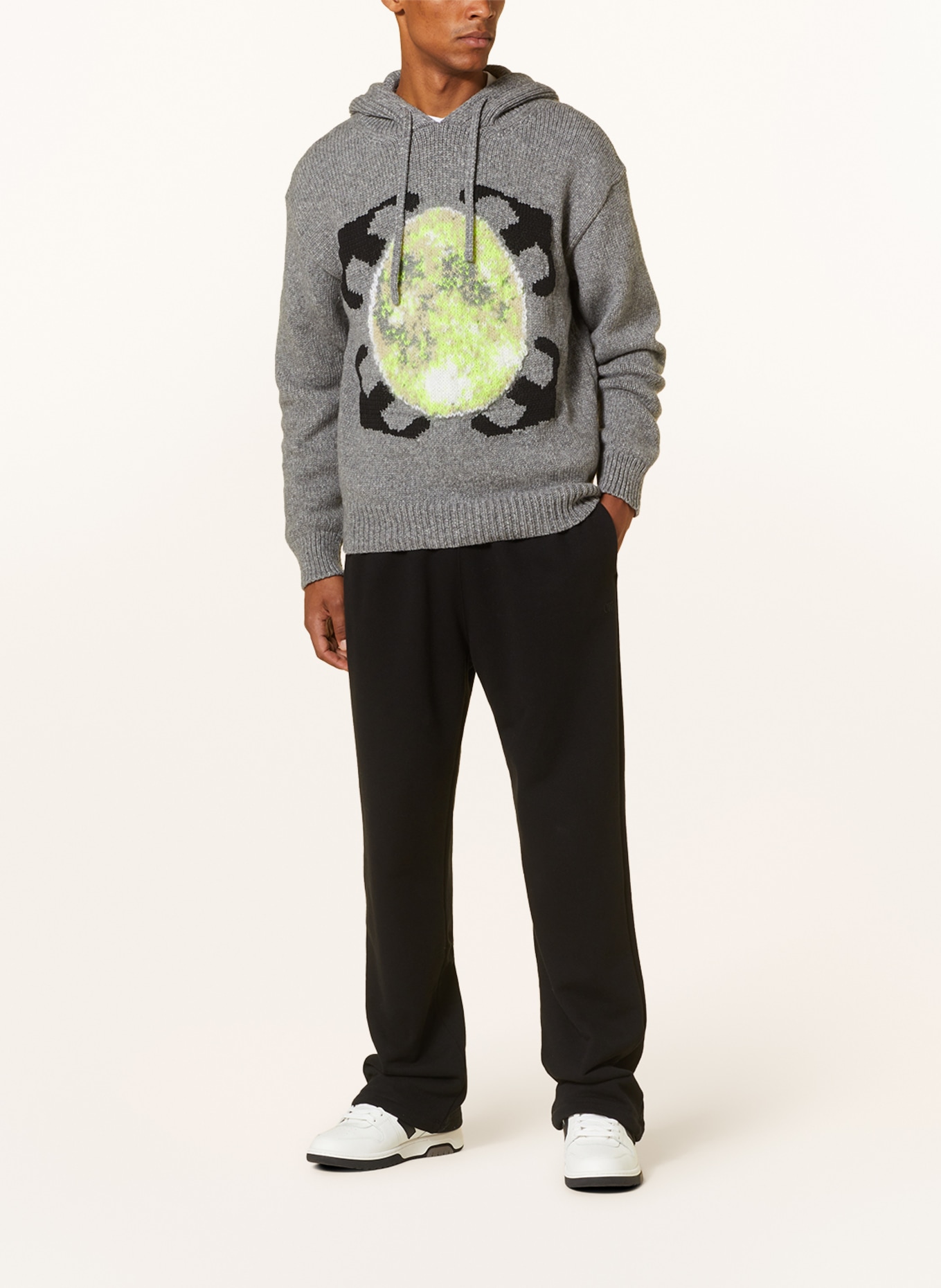 Off-White Knit hoodie, Color: DARK GRAY/ BLACK/ NEON GREEN (Image 2)